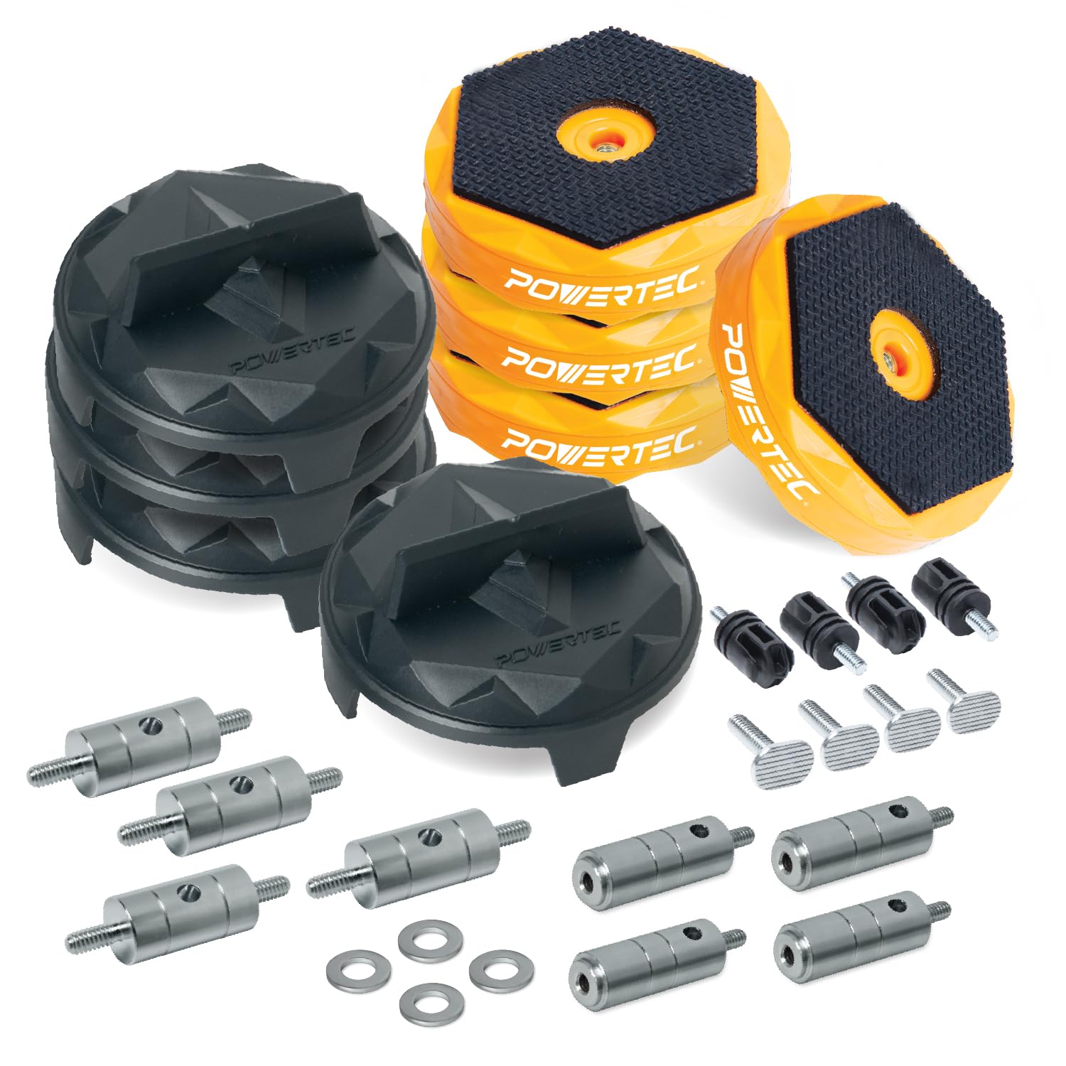 POWERTEC 72348 Bench Dog Puck Kit, Includes Finishing Bridges, Connectors, and Riser with Washers - Protect Workpiece from Scratches, Ideal for Sanding, Routing, Finishing &amp; Painting