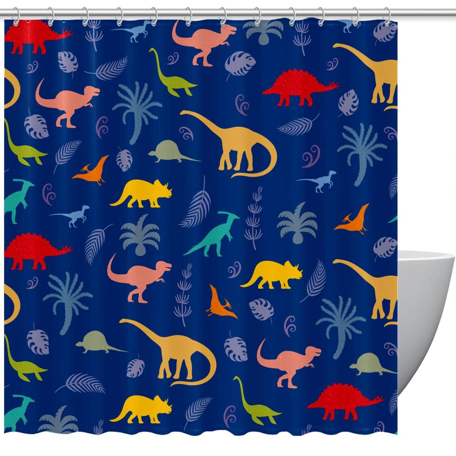 Rideau de douche dinosaure lavable et étanche pour salle de bain