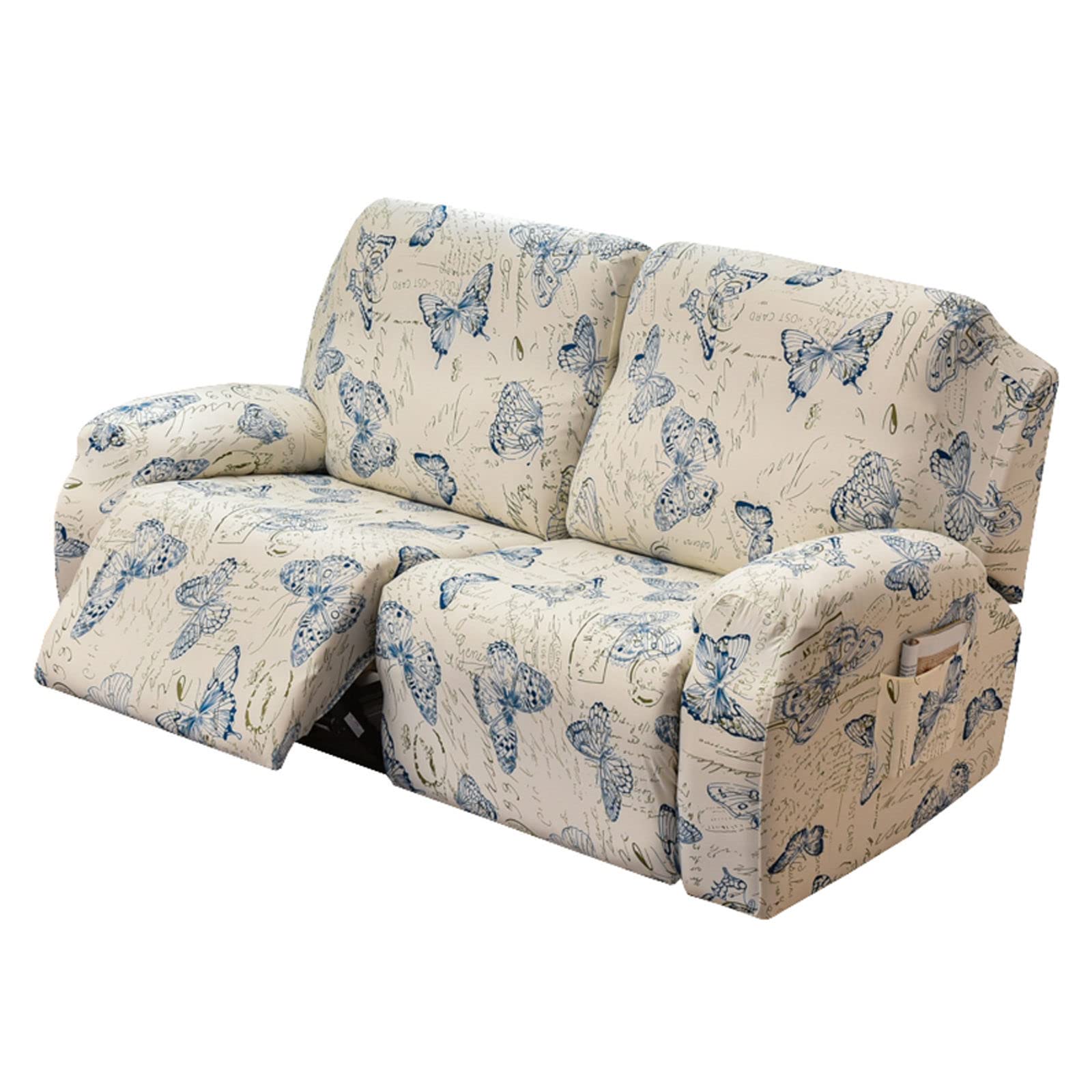 JHLD 1/2/3 Seater Stretch Recliner Cover, Printed Recliner Chair Cover With Side Pocket Machine Washable Recliner Slipcovers Recliner Protector For Living Room-D-2 seater