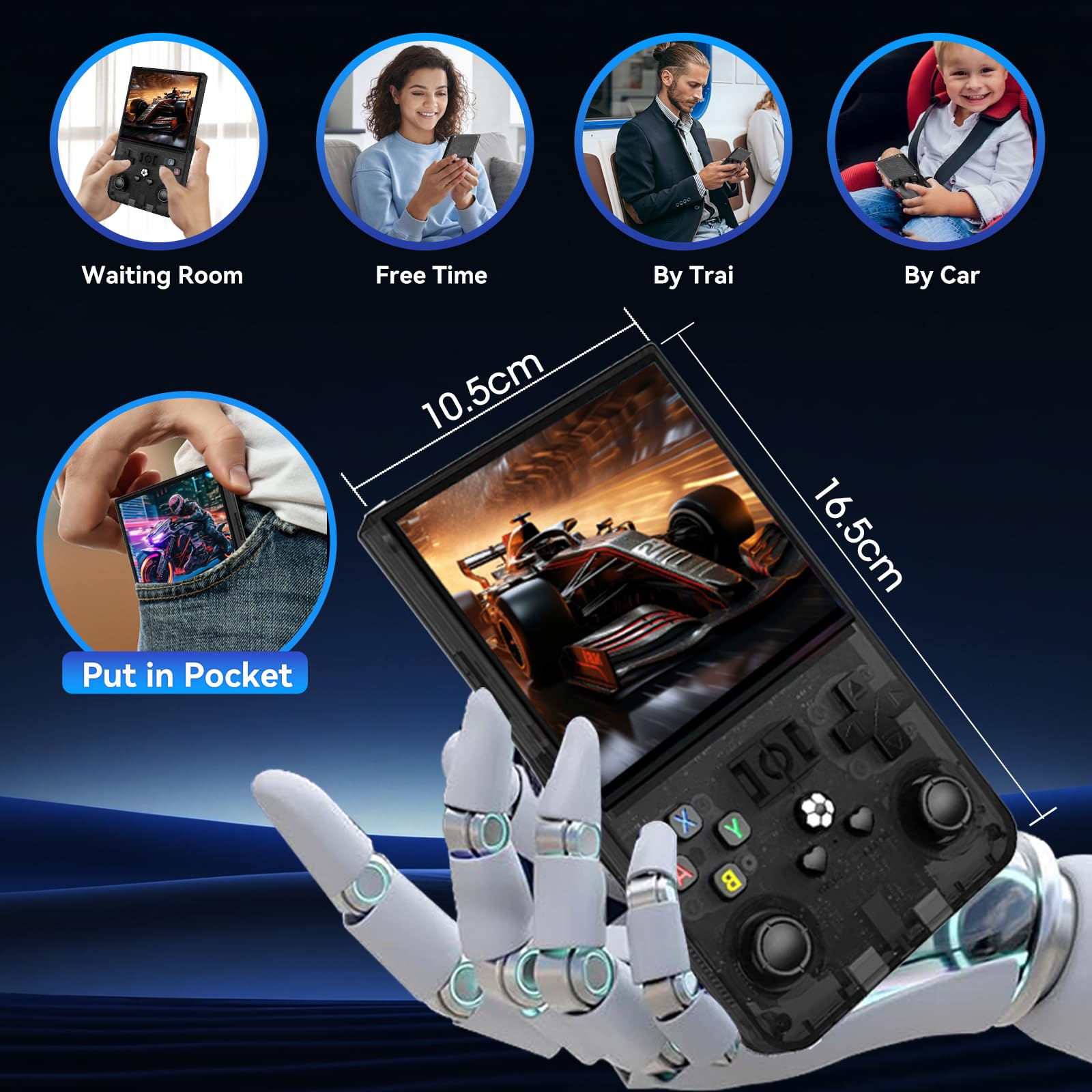 Console Retro Game R36MAX, console retrò con schermo IPS da 4,0", 128 GB, oltre 30 emulatori tradizionali, oltre 18.000 giochi classici, sistema Linux open source, batteria da 4000 mAh - Nero