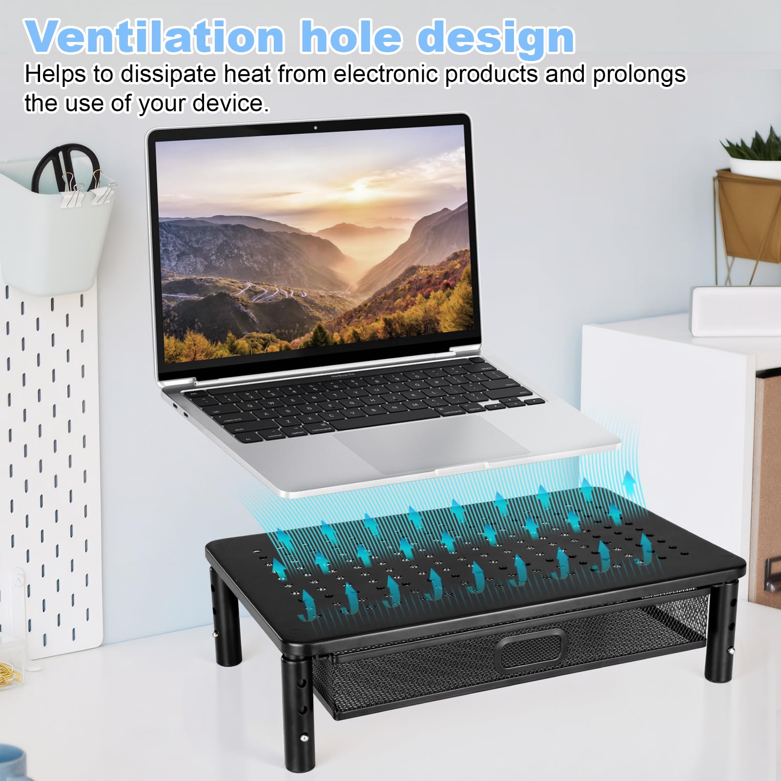 Rehausseur Ecran PC Bureau 3 Hauteurs Réglables avec Tiroir pour Moniteur | Multifonctionnel Support Moniteur, Pour Moniteur PC, Pour Ordinateur Portable