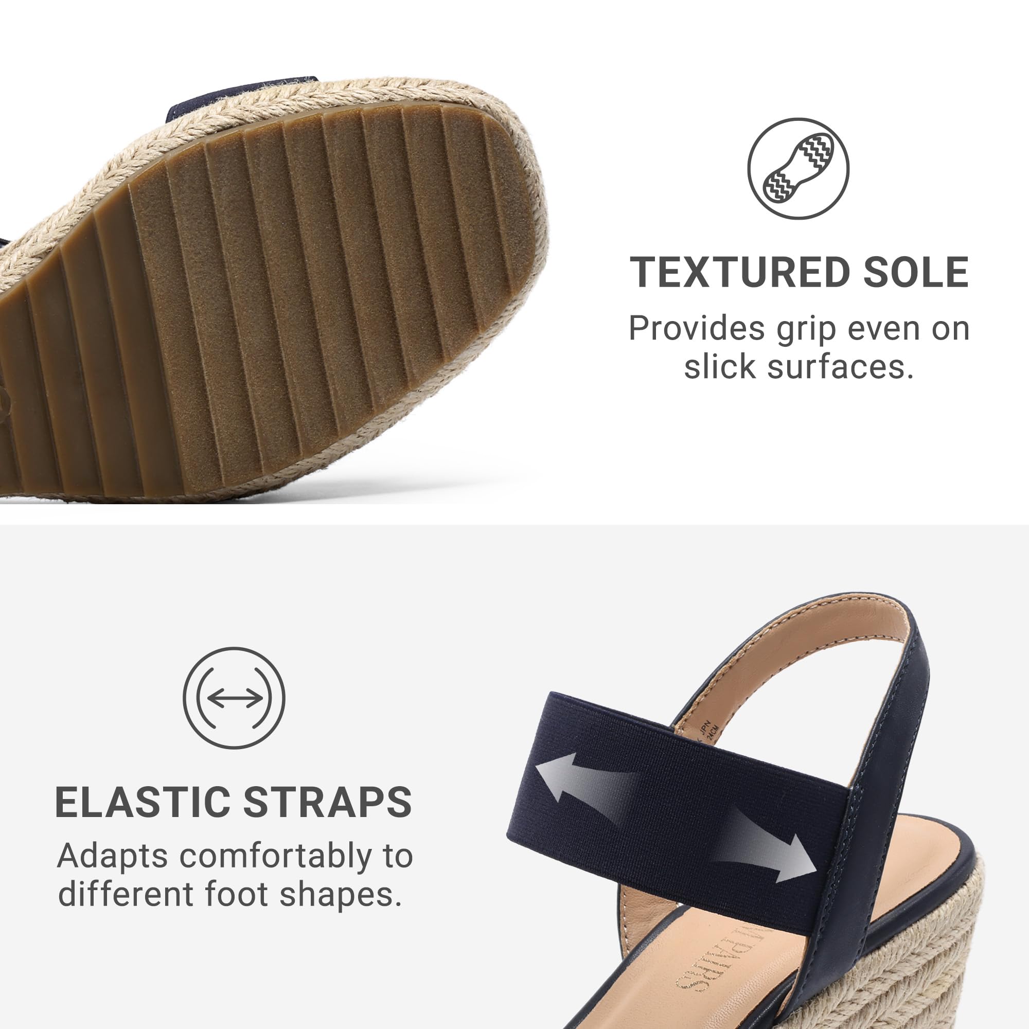 DREAM PAIRS Sandales Femme Compensées Été Confortables Espadrilles à Talon Compensé, Bride Élastique, Antidérapantes, Faciles à Enfiler