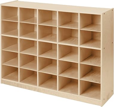 Back2School Express 25-Compartment Mobile Cubby Storage Cabinet, 5x5, Toy Organizer, Natural