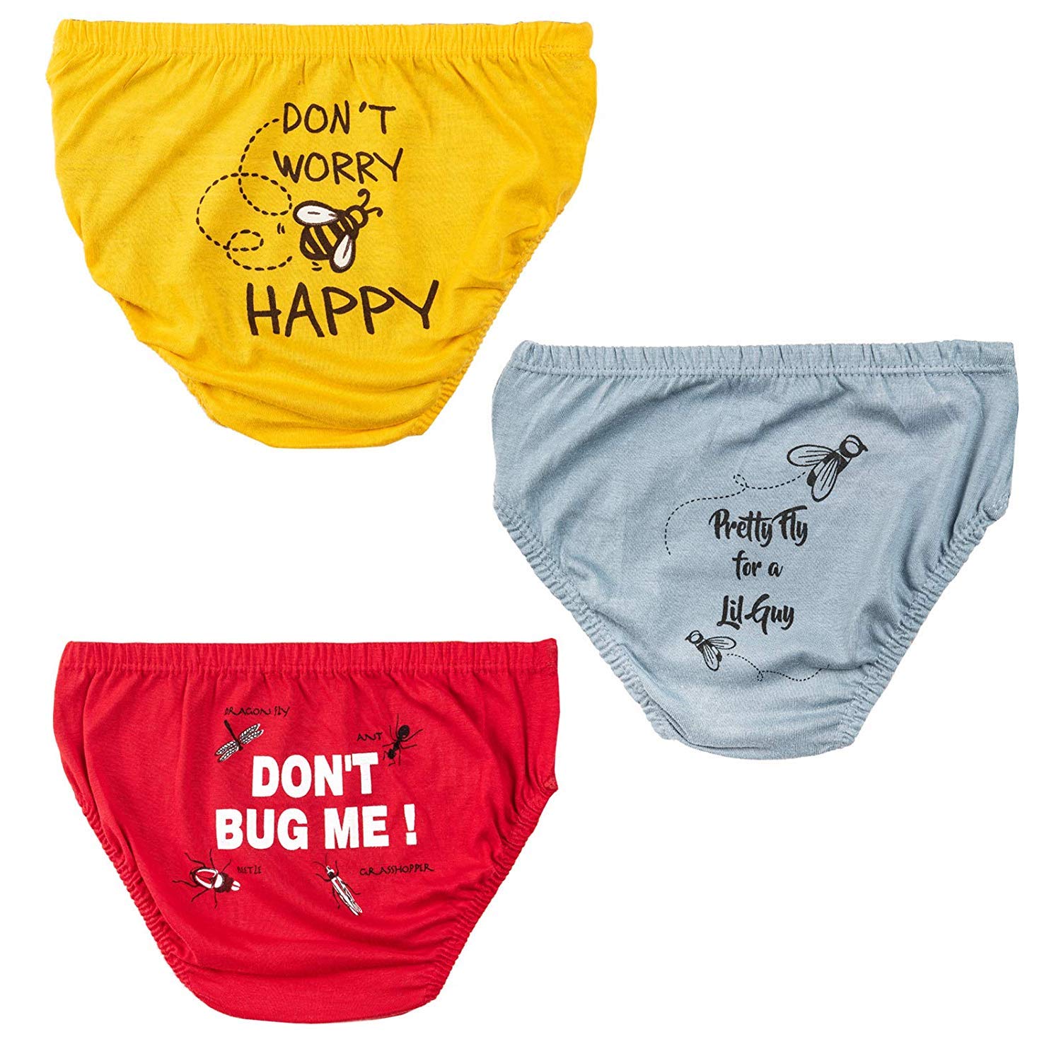 YouGotPlanB 100% cotton Creepy Crawly - Boy Underwear (set of 3), 1-2 years