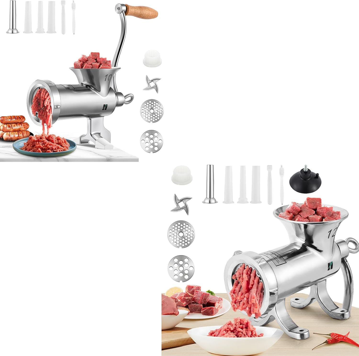 Huanyu HZ10 Meat Grinder Manual Stainless Steel Meat Mincer and Huanyu HZ12 Meat Grinder Manual Stainless Steel Meat Mincer Bundle