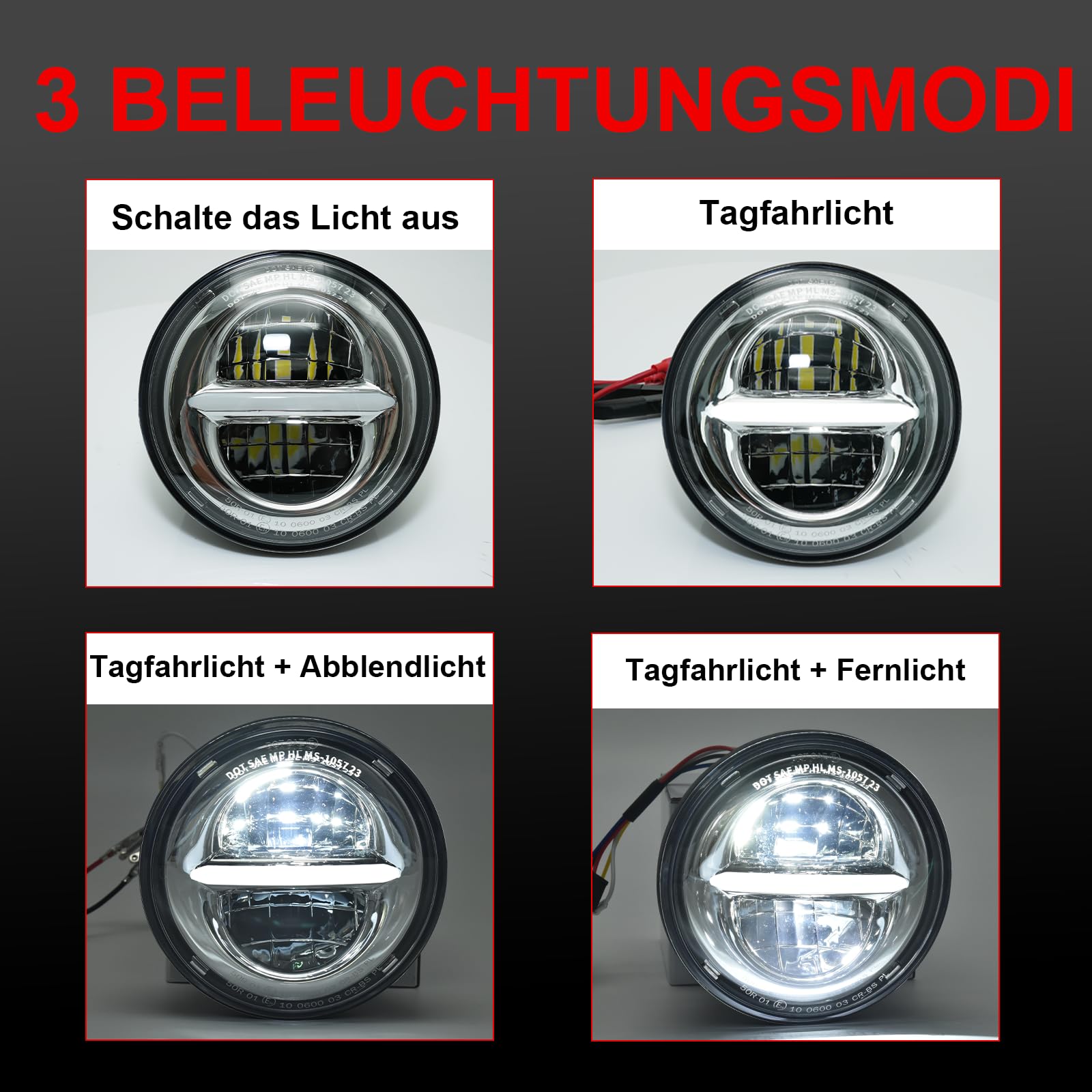 5,75 '' LED moto faro rotondo omologato per Harley Davidson Dyna Street Bob Super Wide Glide Low Rider Night Rod Train Sportster Iron 883 Indian Scout Triumph (argento)