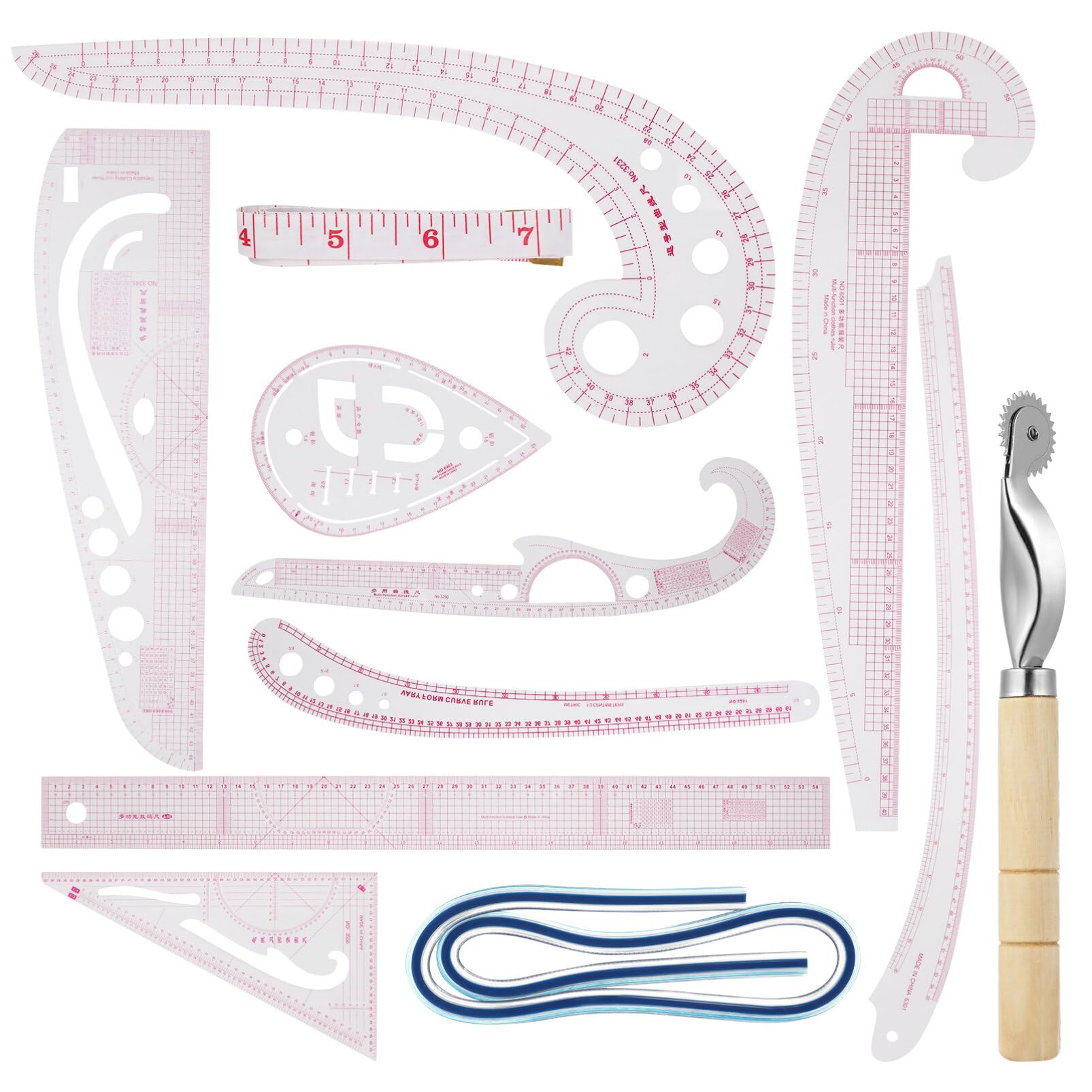 Regla de Curva Francesa de Costura, Juego de 12 Piezas de Plástico | Medición Precisa y Uso Multifunción, para Diseño de Moda y Proyectos Diy, Adecuado para Principiantes