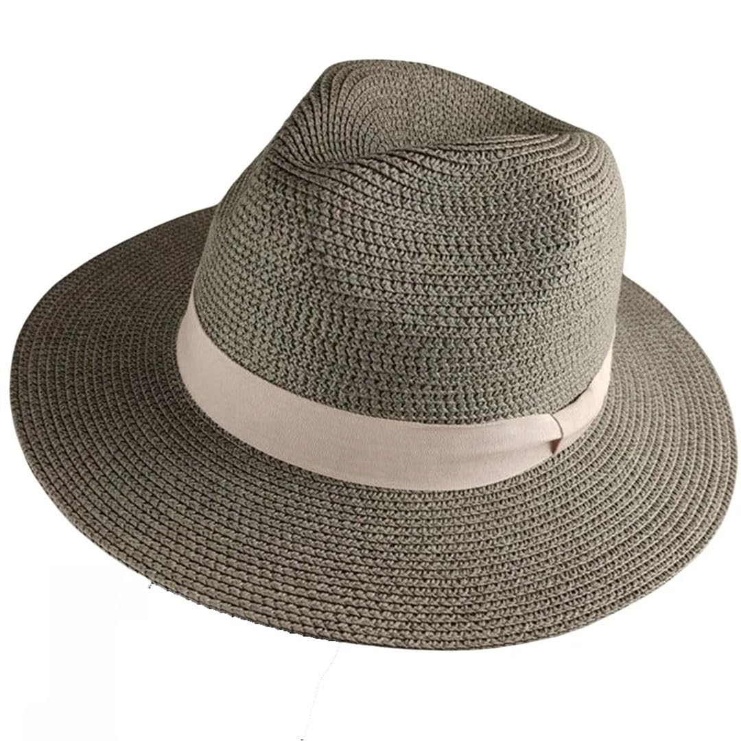 Cappello Panama da donna a tesa larga da spiaggia, Nero , 7 1/8-7 3/8