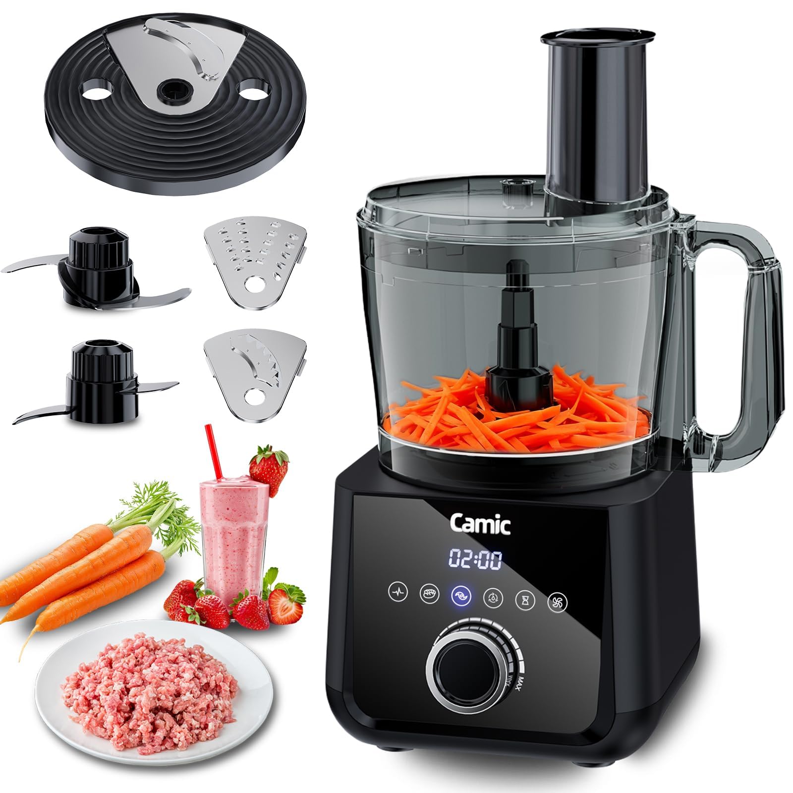 Camic Robot Cocina Multifunción 1500W - Robot Culinario compacto con cuenco de 2,5 L, 6 funciones, PowerChop, disco 3 en 1, fácil montaje para una variedad de tareas de cocina