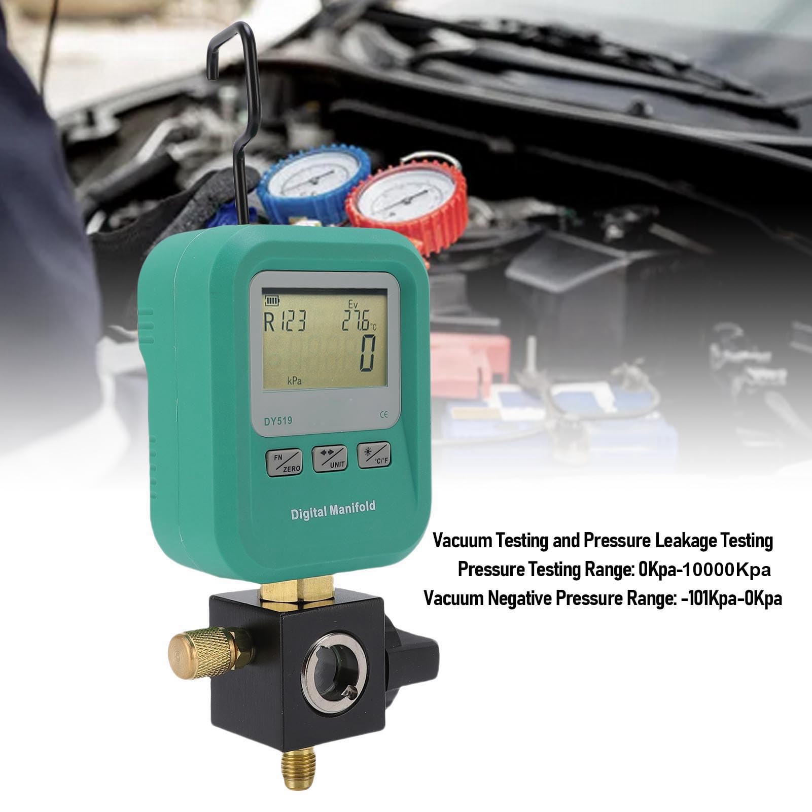 GOWENIC Tester Ciśnienia w Chłodnictwie |Cyfrowy Manometr Rozgałęźny z Wlotem 1/4 do R22 R32 R410A R134A HVAC do Wykrywania Podciśnienia i Wycieków