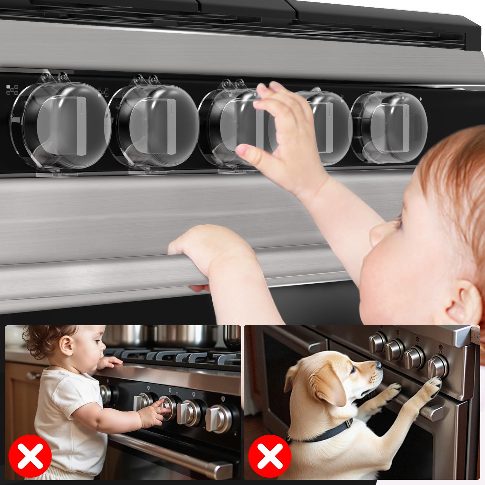 Fundas de seguridad para perillas de estufa, a prueba de niños, para horno y estufa de gas, para seguridad infantil, resistentes al calor, visión clara, fácil instalación, cerraduras de horno de