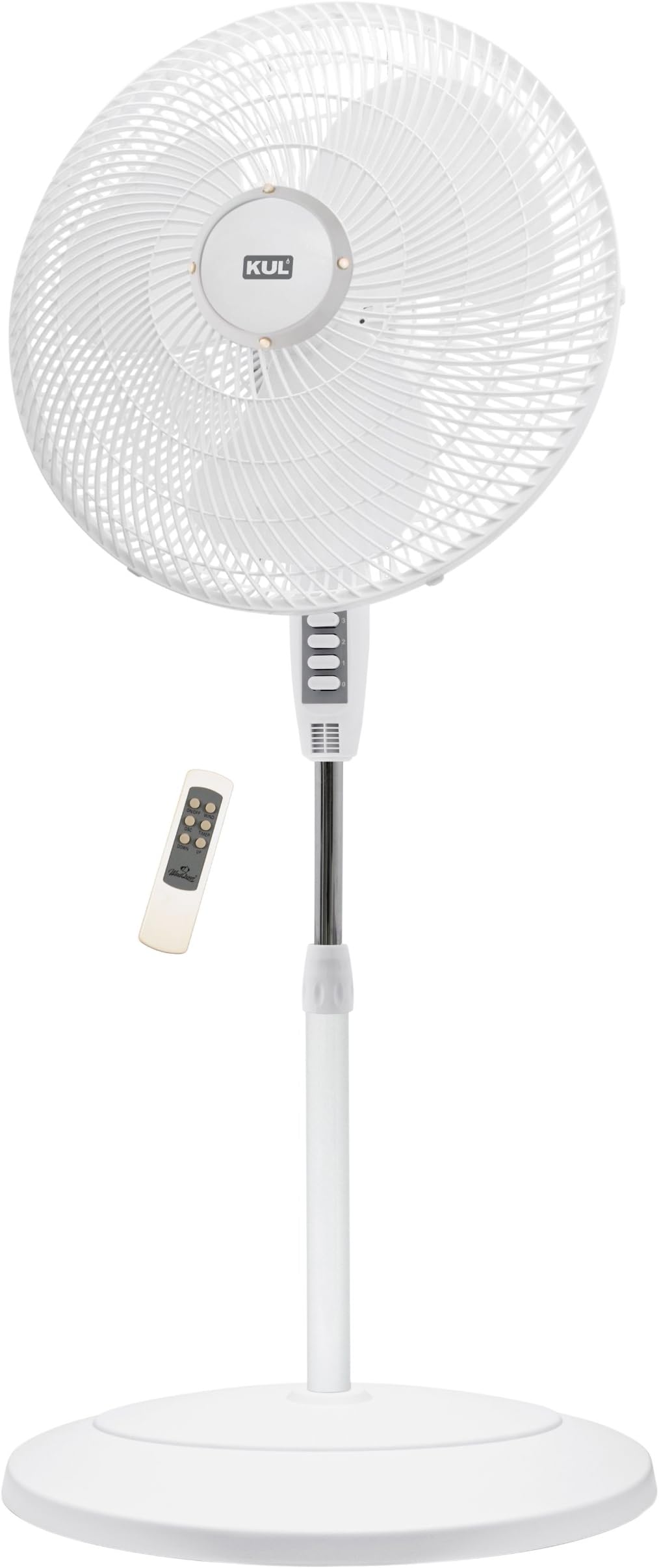 KUL Oscillating Adjustable Height 3-Speed Stand Fan, 18-Inch, White