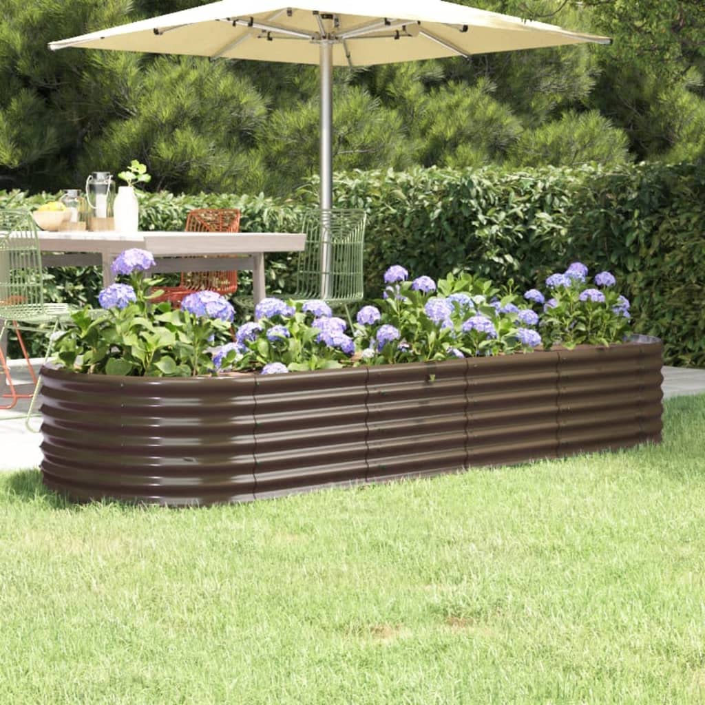 Huerto Elevado de Acero galvanizado de 224x80x36 cm, Ovalado, marrón, para huertos, Hierbas aromáticas, Flores, Patio y balcón.
