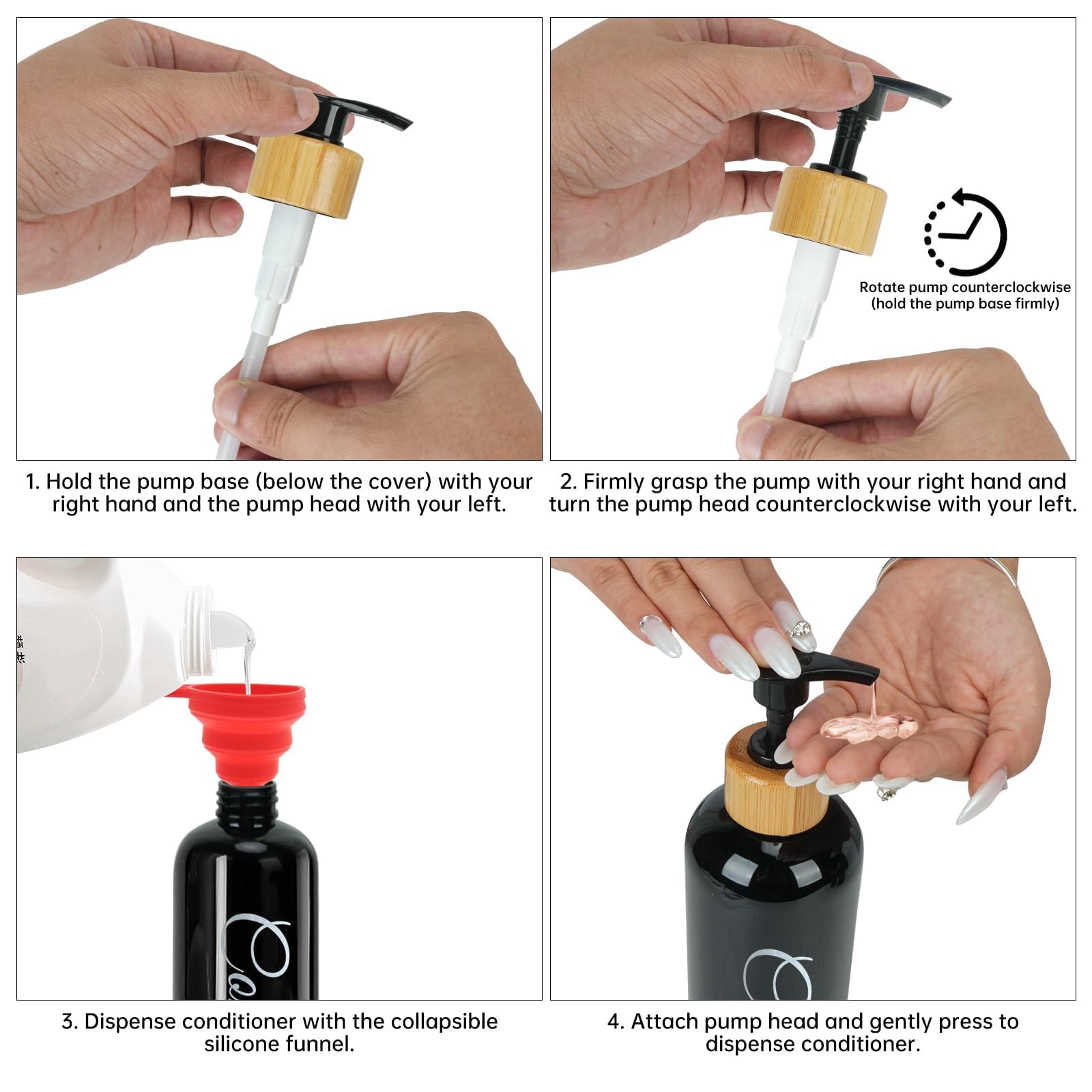 Luabue Shampoo and Conditioner Dispenser, 500ml Refillable Shampoo Dispensers Shampoo Bottles Black Shower Gel Dispenser - Image 4