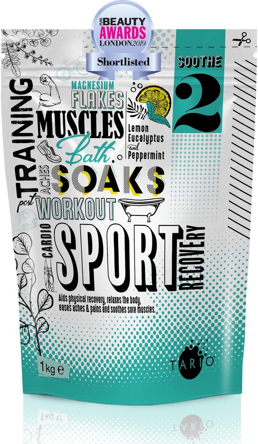 TARIO Sports Recovery Bath Salts - 100% Natural Magnesium Flakes blended with Botanical Oils to support muscle recovery. 1kg