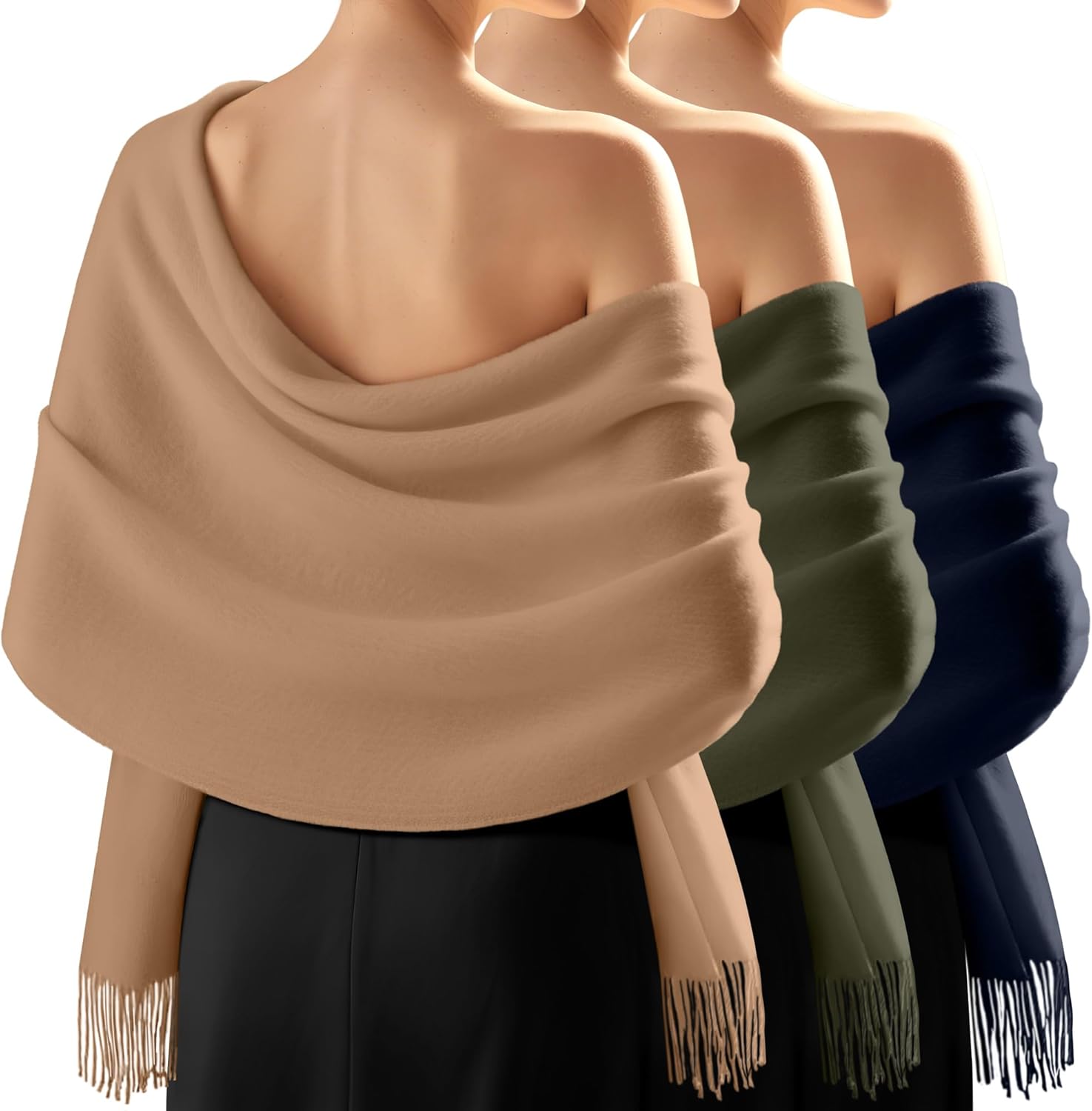 Oakgarden 3 Pack Pashmina Shawl Wraps for Evening Dress Bridesmaid Gifts Women's Scarves for Weddings