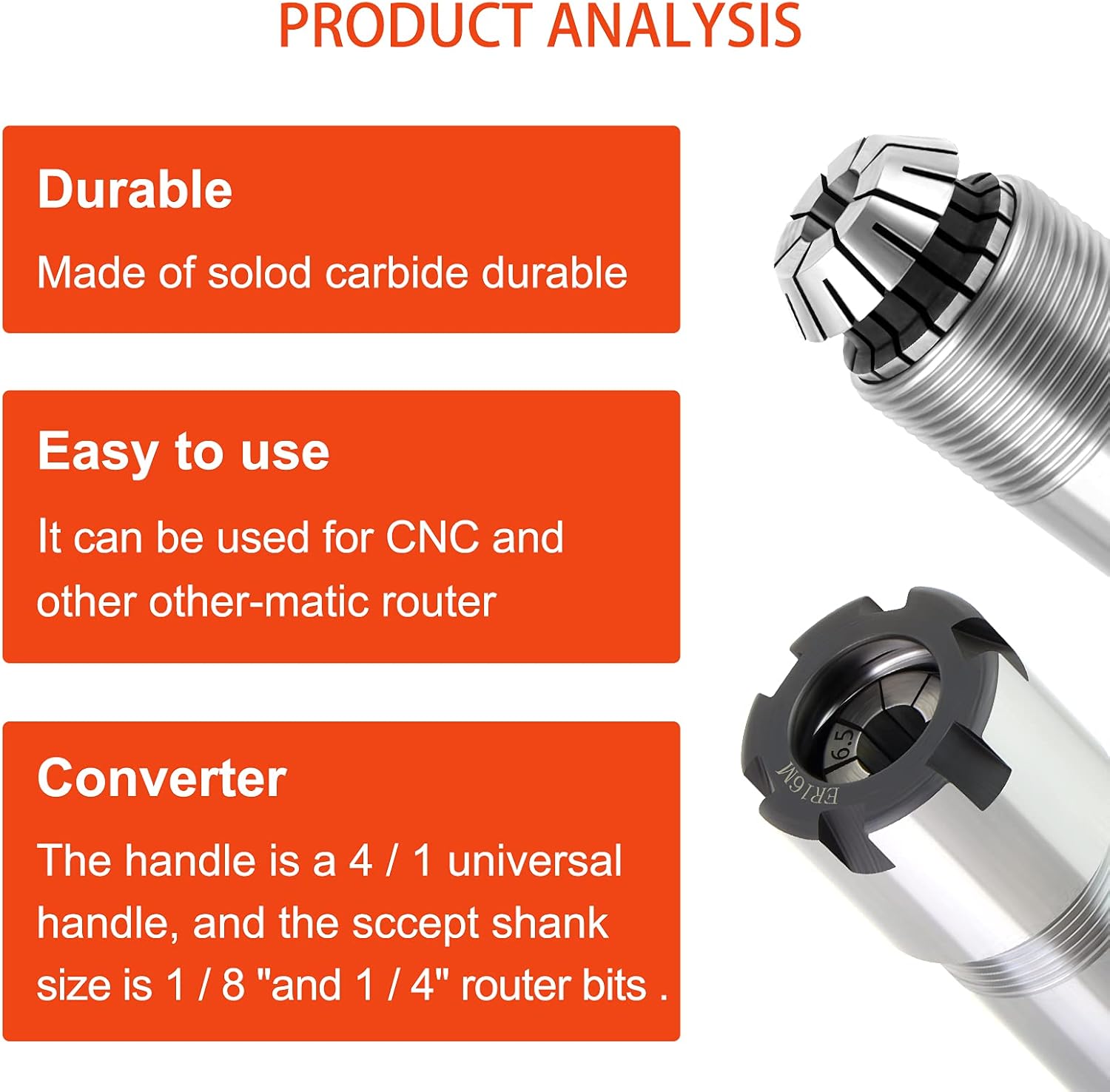 1/4 Inch Shank Router Bit Extension Collets ER16M Extender Chuck Converter Adapter, Convert 1/8-Inch & 1/4-Inch Shank Bits for Milling Lathe Tool Workholding and CNC Engraving Machine