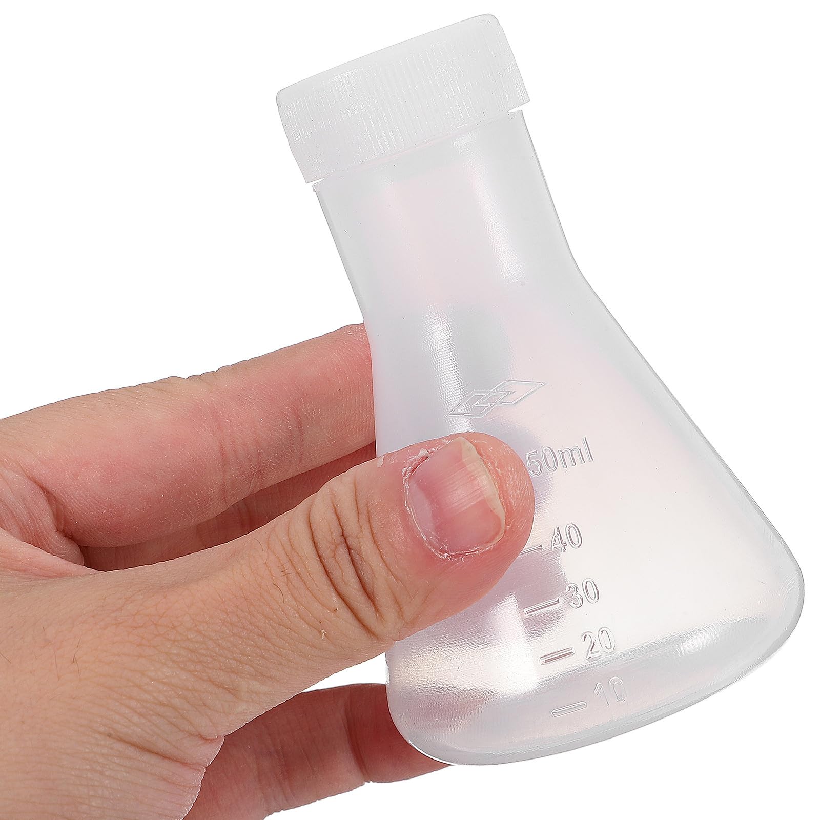 Konischer Erlenmeyerkolben mit Weiter Öffnung und Schutzkappe aus Kunststoff 4 Stück 50ml Chemie Kolben für Labor und Chemische Experimente