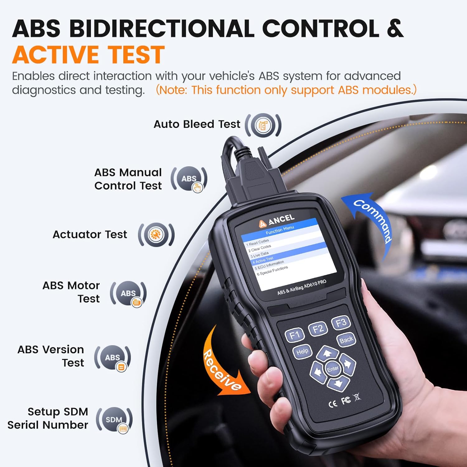 ANCEL AD610 Pro OBD2 Scanner - ABS SRS Code Reader, Check Engine Light Diagnostic Tool with ABS Bleeding, AutoVIN, Real-Time Data, Full OBD2 Functions, SAS/Oil/EPB Reset - Image 9