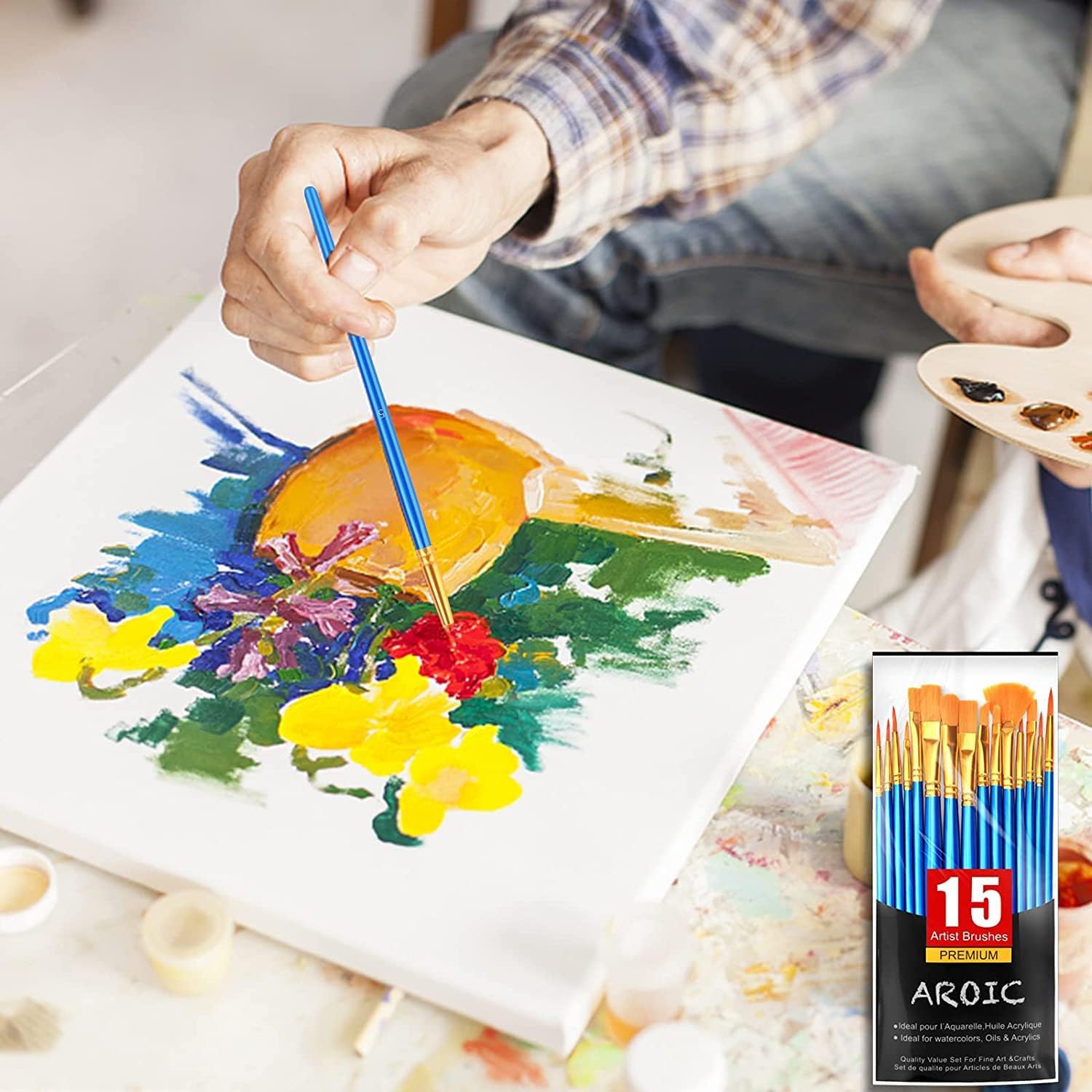AROIC Juego de pinceles de pintura acrílica, 100 paquetes/1500 pinceles de nailon para pintar el pelo