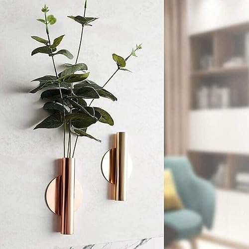 Miniatura 7 de JUXYES Paquete de 2 floreros de pared de metal con calcomanías, moderno soporte para flores secas, decoración de pared para porche, oficina en casa
