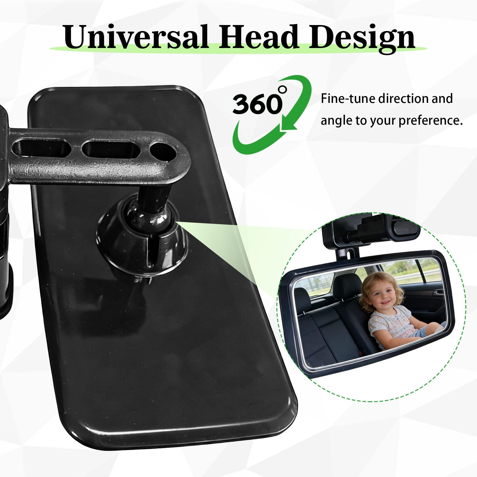 Espejo Retrovisor para Bebé Coche, Gran Angular Ajustable 360°, Cristal Irrompible Antirreflejos, Instalación Rápida con Clip Universal, Compatible con SUV, Coches y Camiones, Visibilidad Total