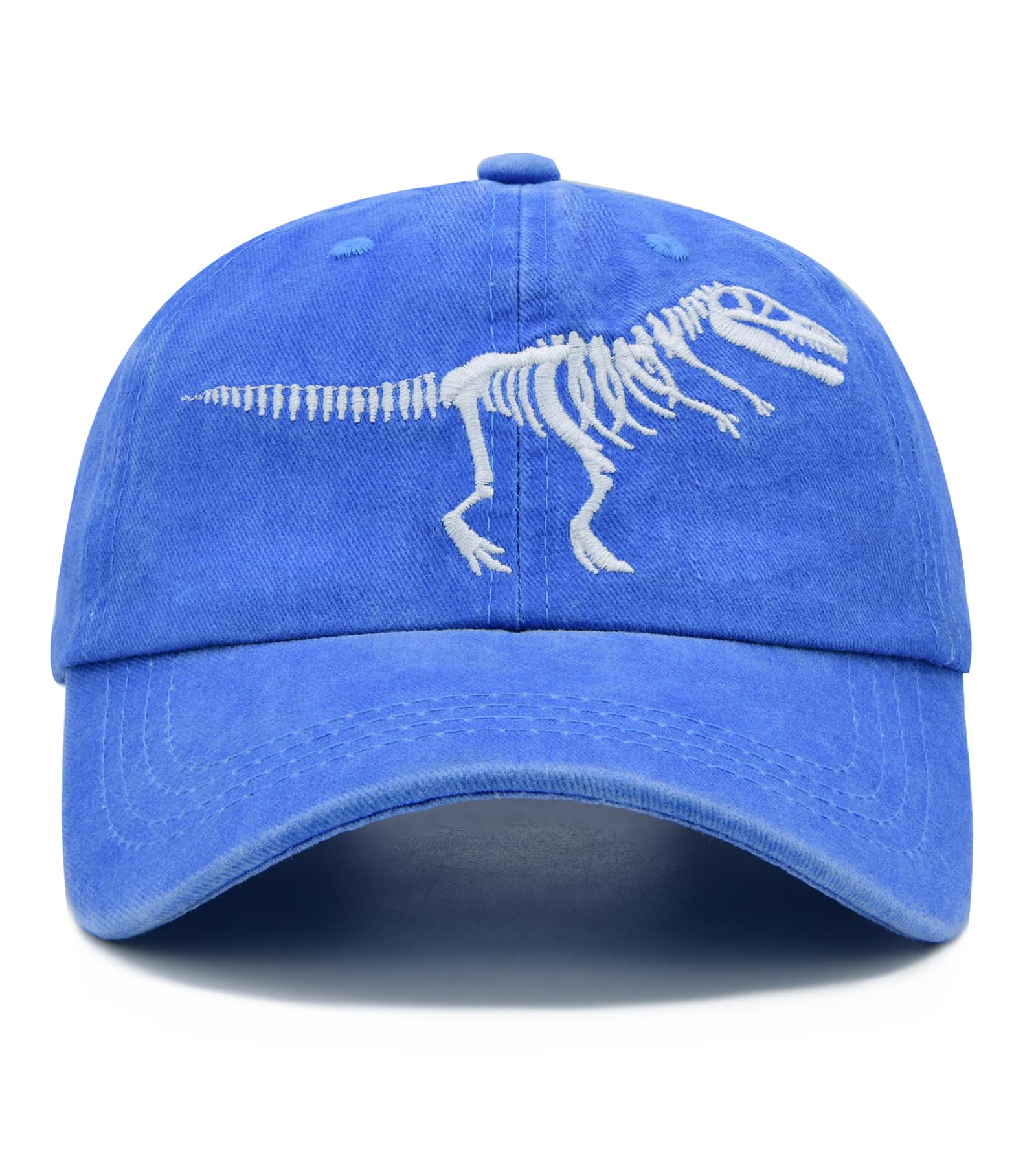 Wodeal Boys' Skull Dinosaur Hat, Embroidered Dino Washed Adjustable Baseball Cap for Kids Age 3-11