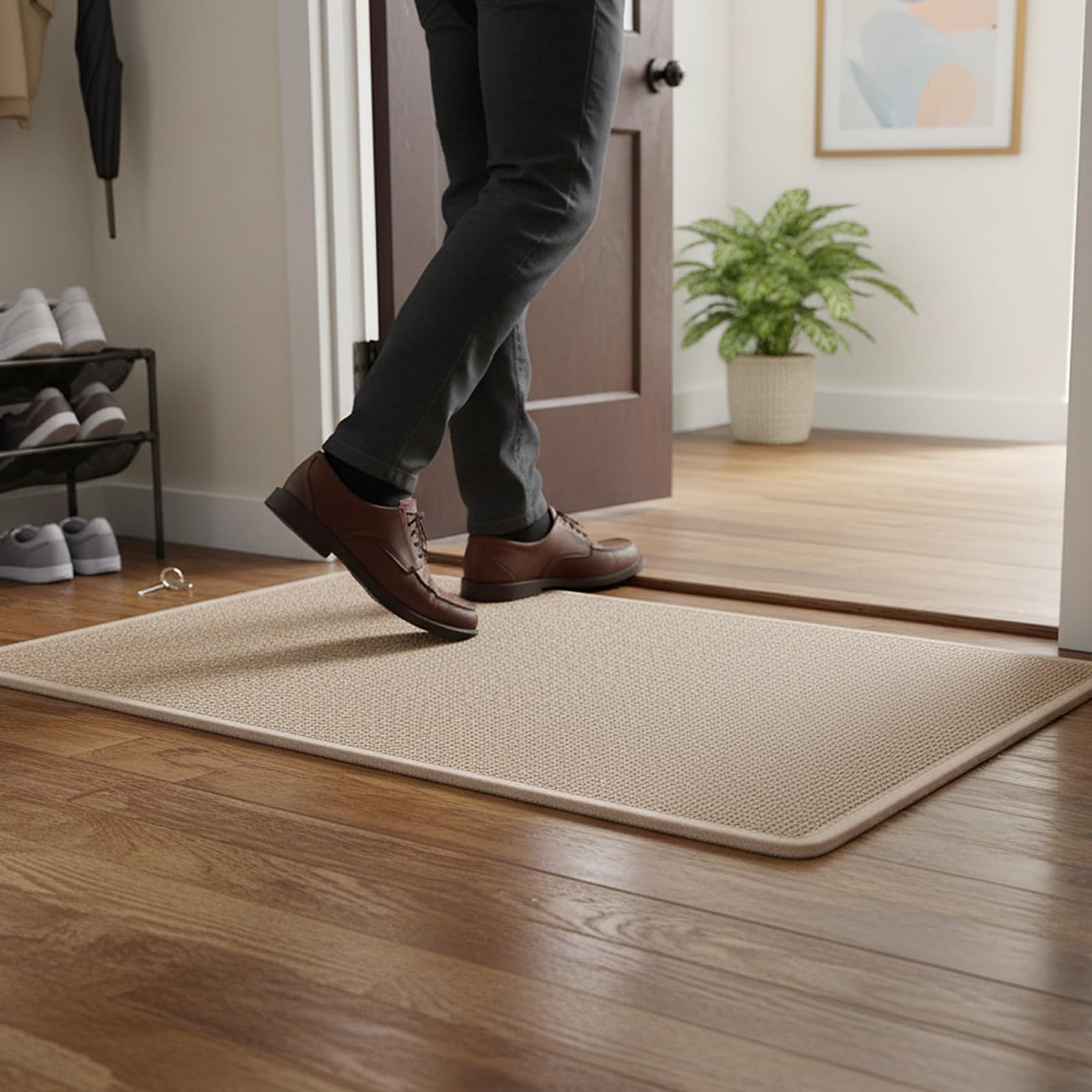 QKNOSM Kitchen Rugs Non Slip Washable 44 x 80 cm, Runner Rugs Absorbent Kitchen Mats for Floor Carpet Runner Mats for Hallway Laundry Room Beige (Camel)