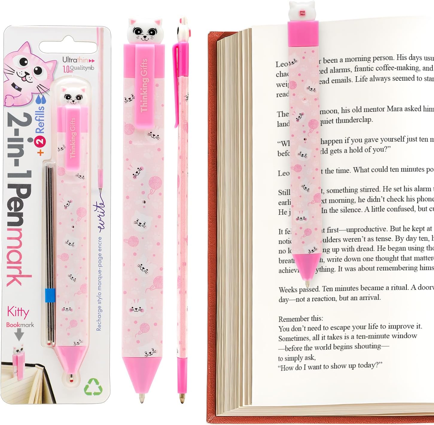 Thinking Gifts Flat Writable Pen & Page Marker Bookmark - Kitty