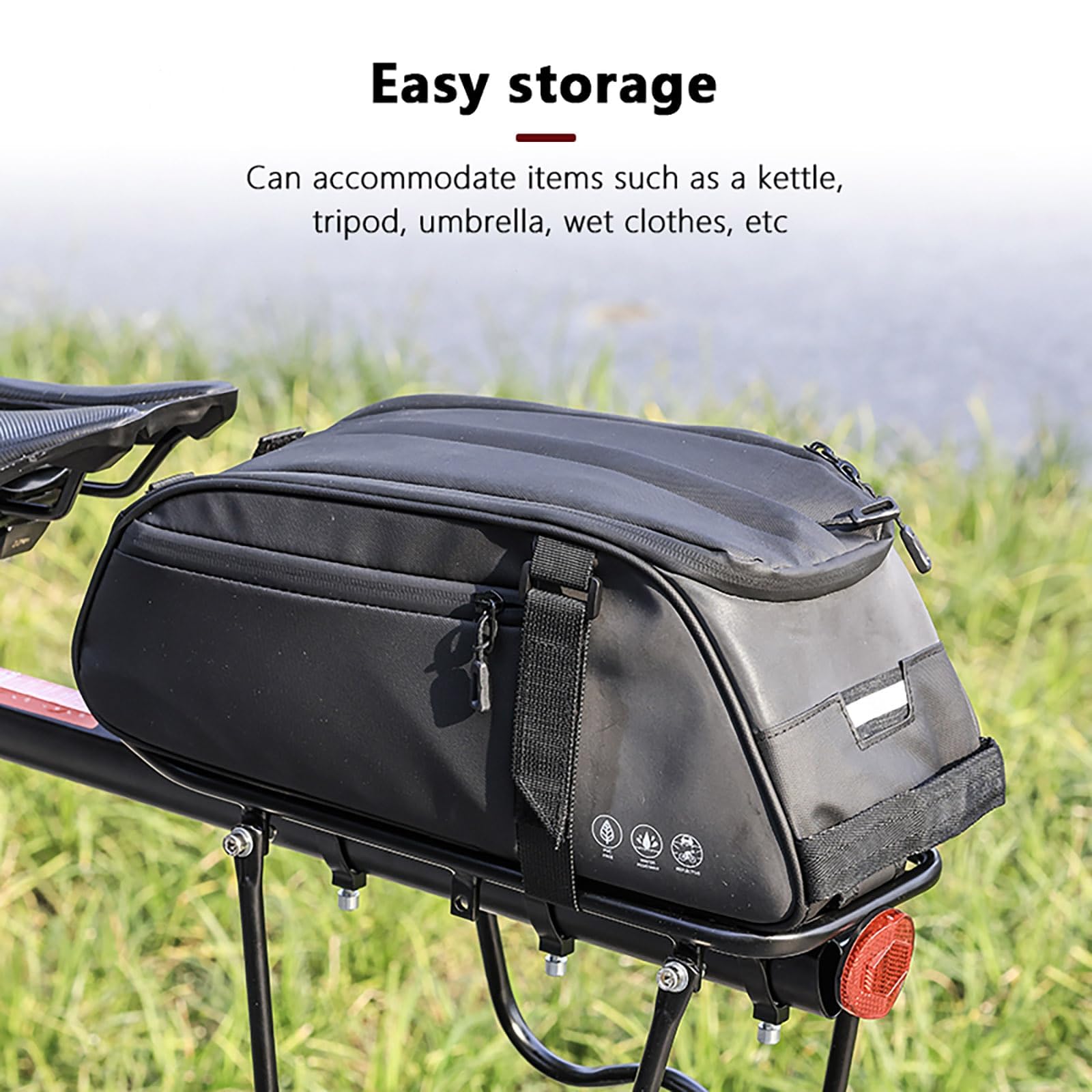 OFFBONDAGE Bike Rack Bag, Reflective Waterproof Bike Bags for Bicycles Rear Rack, 8L Bike Trunk Bag with Multi-Pocket, Bike Backpack with Shoulder Strap for Outdoor Cycling, Commuting