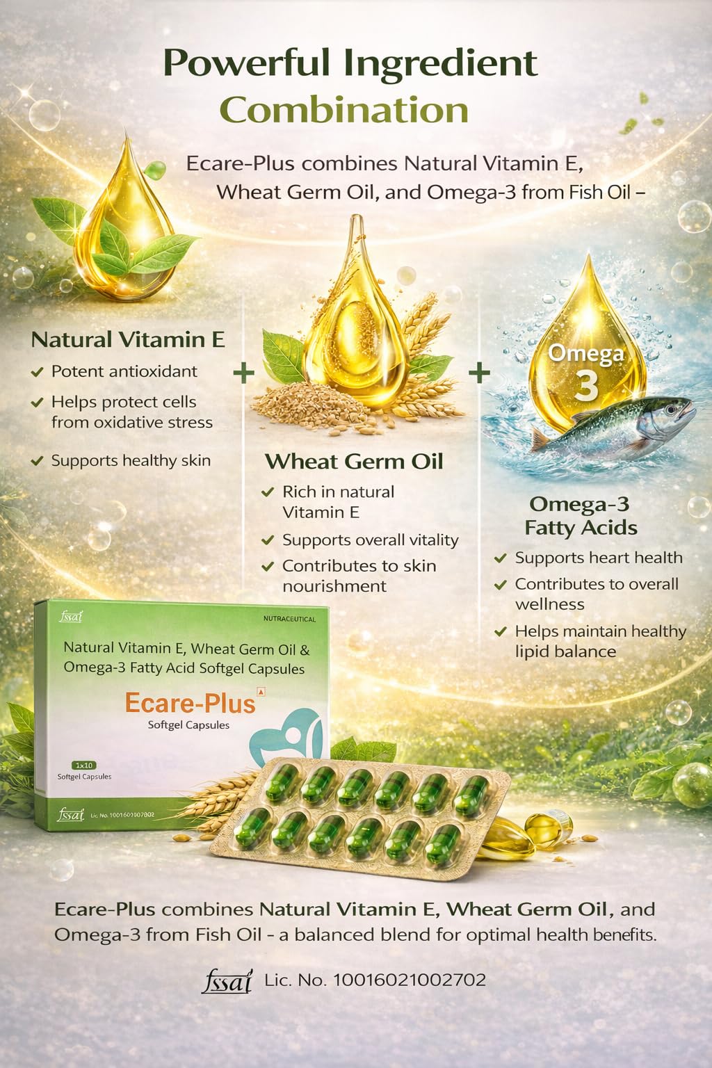 Omega-3 Fatty Acids, Natural Vitamin E, Wheat Germ Oil, Skin & Hair Wellness Supplement, Softgel Capsules, 10 counts — Amazon image 3