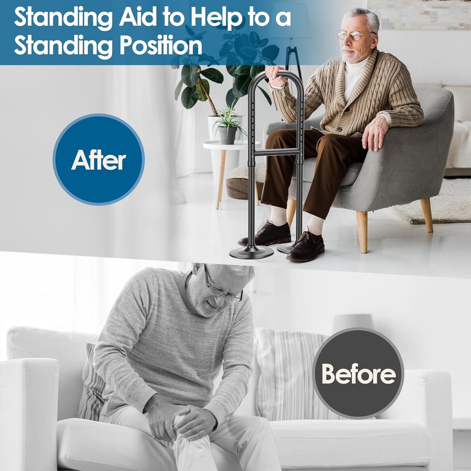 Stand Assist Aid for Elderly, 8 Level Height Adjustable Standing Assist Devices, 800lb Capacity Standing Aids for Seniors, Portable Mobility Aids for Elderly Seniors Indoor/Outdoor Use