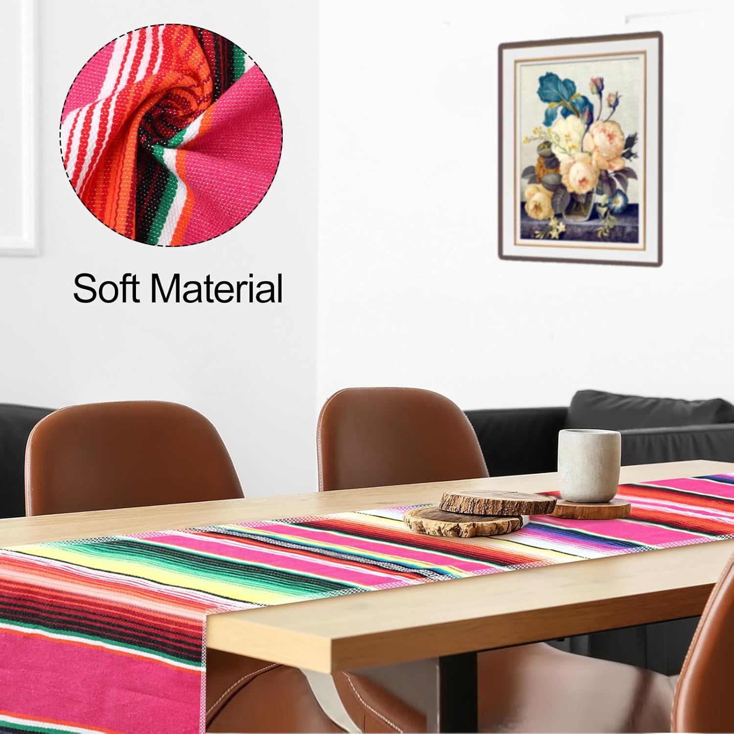 Moukeren 16 Pieces Mexican Serape Table Runners, 14 x 84 Inch Rainbow Boho Fringe Cotton Mexican Theme Party Decoration for Cinco De Mayo Fiesta Party Wedding Serape Birthday(Bright Colors)