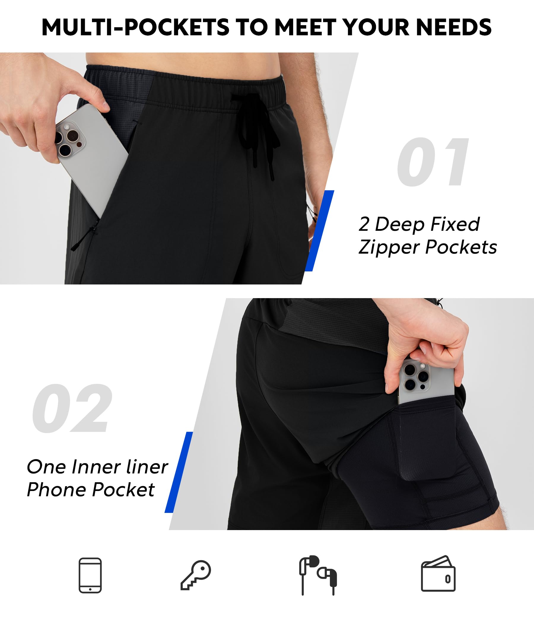Separatec Pantalones cortos de correr 2 en 1 para hombre con forro de compresión con soporte en U, pantalones cortos de secado rápido para entrenamiento atlético y gimnasio