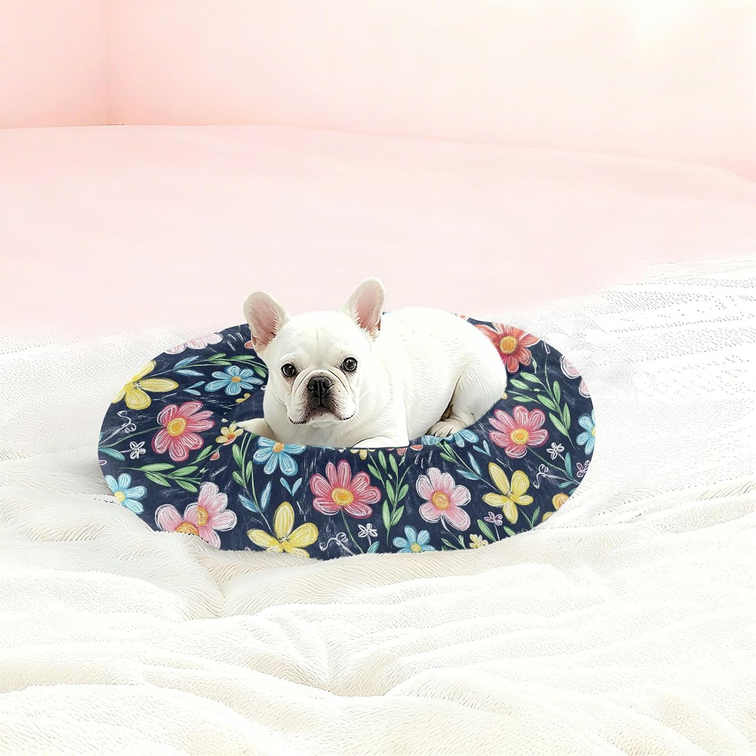 Pet Dog Bed Anxiety Relief Fluffy Dog Pillow Bed for Small Size Pets Sleeping M Meadow Colorful Flowers