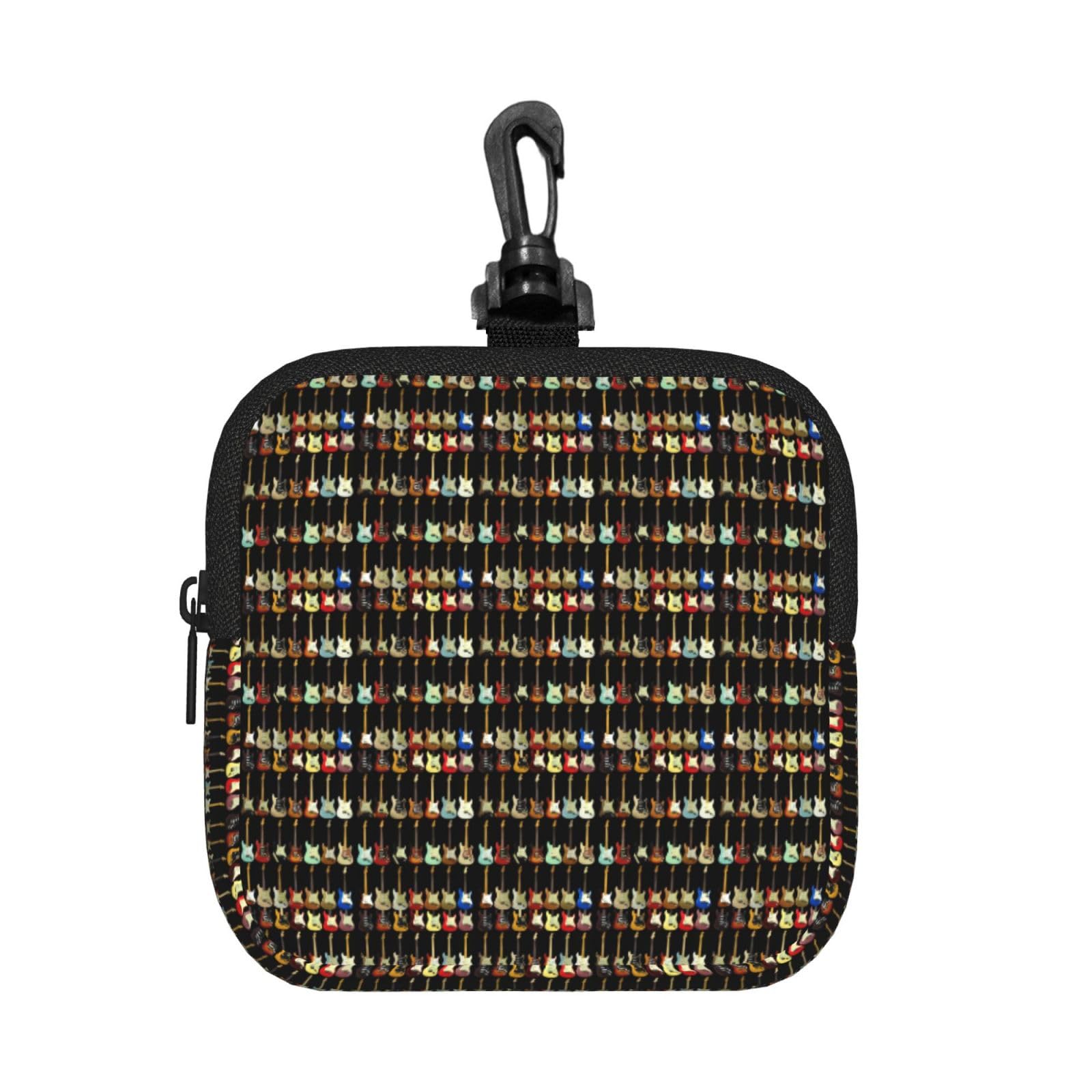 Ercgad Unisex Black Art Guitar Pattern Print Square Storage Bag Travel Toiletry Cosmetic Organizer Pouch Lightweight Reusable