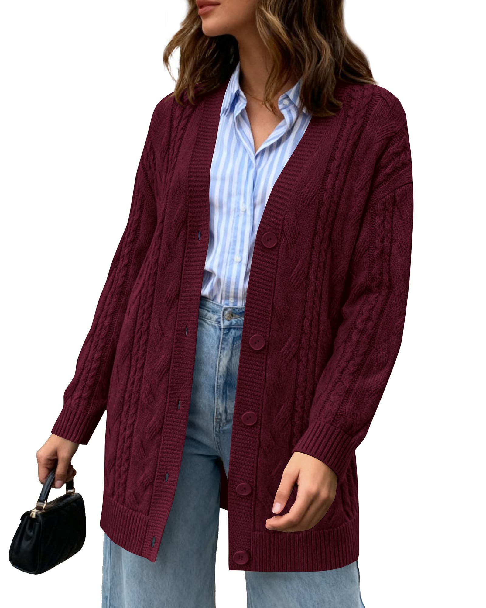 BTFBM Fall Fashion 2025 Chunky Cardigan Sweaters for Women Winter Open Front Cable Knit Button Long Cardigans Outerwear