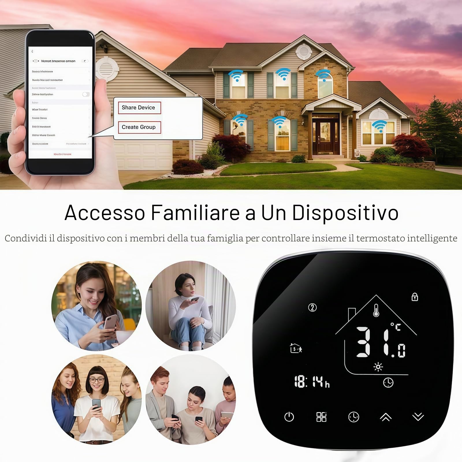 001 Serie WI-FI Termostato - Termostato Programmabile Touch Screen per Riscaldamento Acqua/Elettrico/Caldaia - Controllo Remoto Tramite Cellulare Funziona con Alexa, Google Home, IFTTT