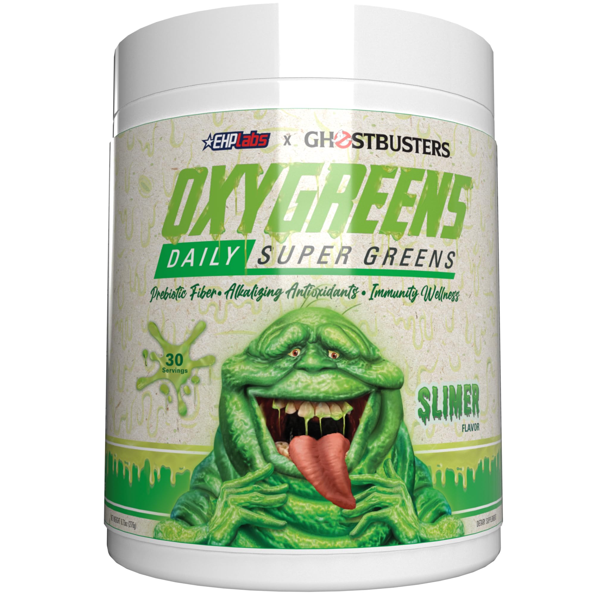 EHP LABS Ghostbusters OxyGreens Super Greens Powder - Spirulina Powder, Super Greens Powder Superfood with Prebiotic Fibre, Alkalizing Antioxidants & Immunity Wellness, 30 Serves (Slimer Lime)