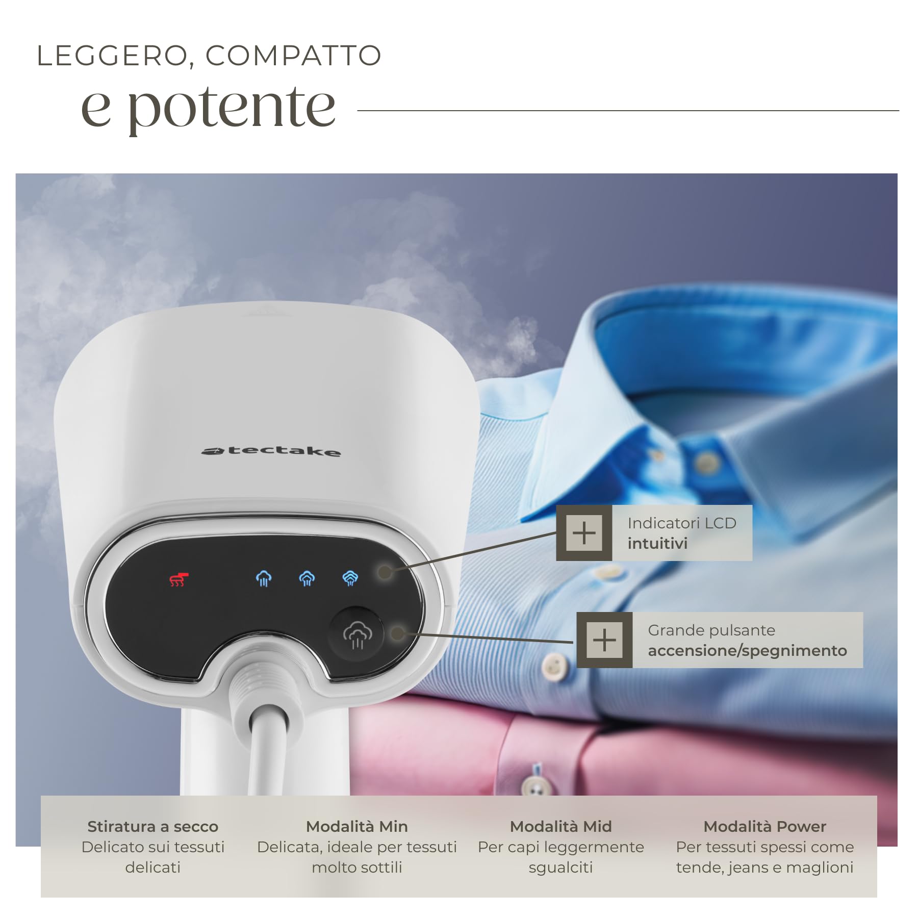 tectake® Stiratore Verticale, Ferro a Vapore con Serbatoio Ampio, Ferro da Stiro Verticale con 4 Modalità, Adatto a Tutti i Tessuti, Riscaldamento Rapido, Adattatore per Bottiglie - 1640 W