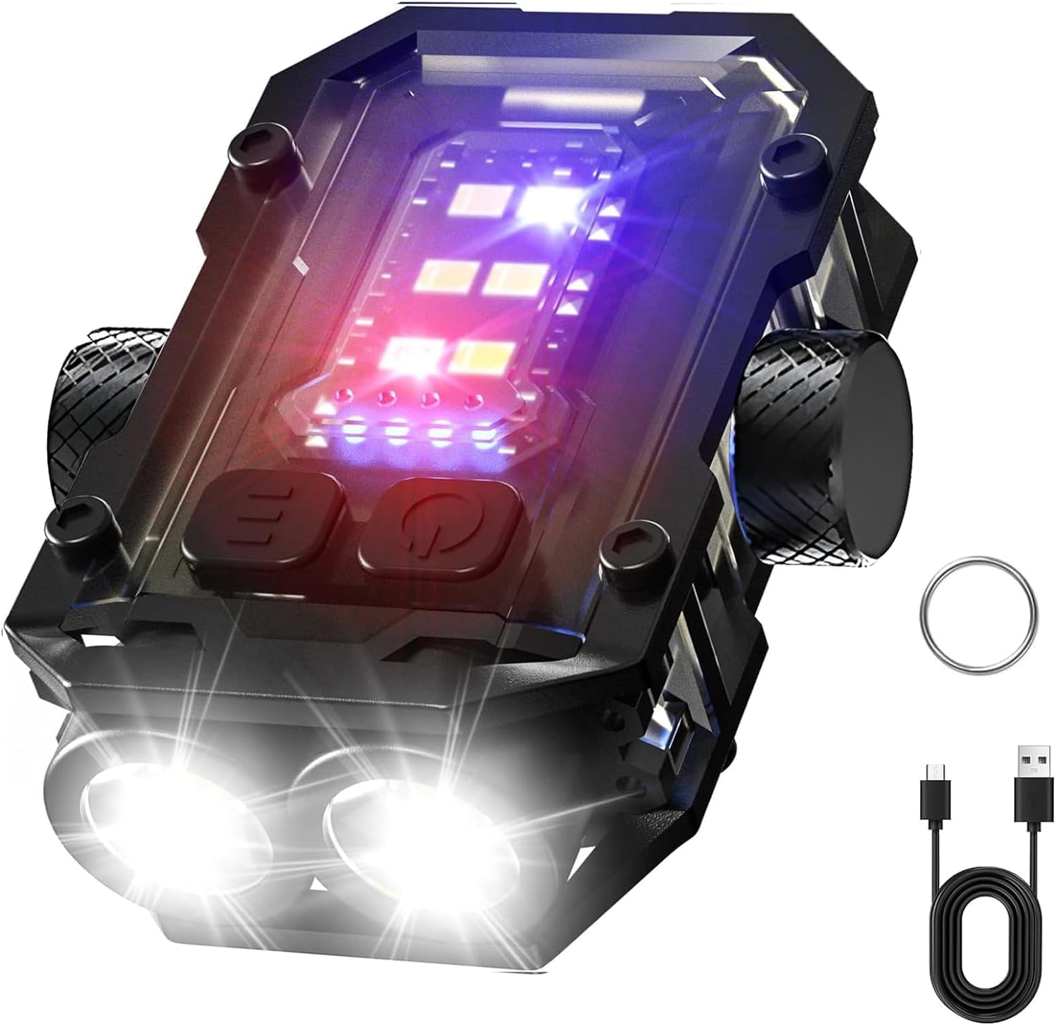 EDC Torcia LED Ricaricabile 400 Lumen - Compatta, USB-C, Impermeabile IPX4, Con Luce Bianca/rossa/blu E SOS, Nera - 3