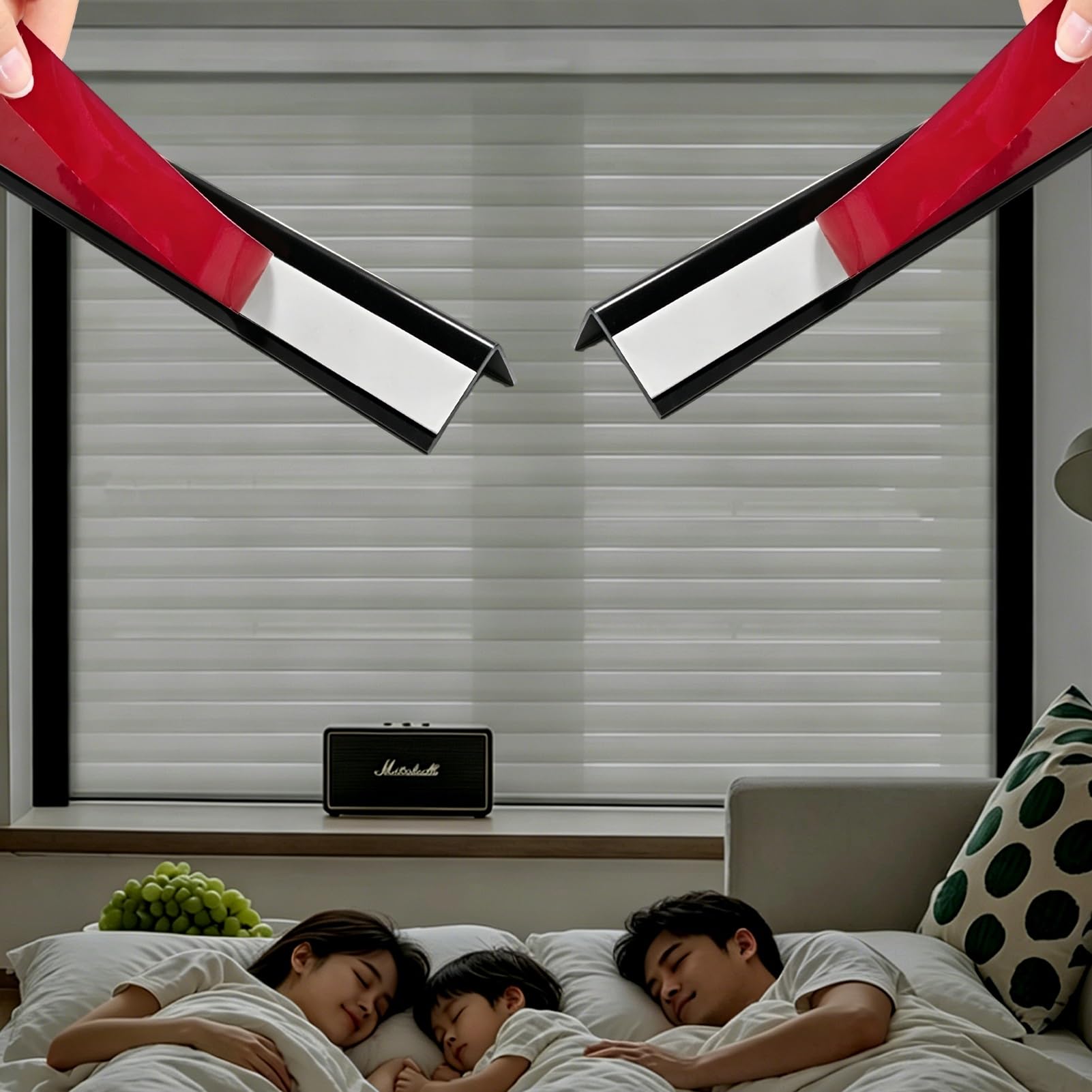 Light Gap Blockers Window Blackout Light Gap Blockers for Blinds, L-shaped PVC Light Blocking Strips Self Adhesive, Custom Window Side Edge Rail Trim for Bedrooms(Black,43.3in/110cm)