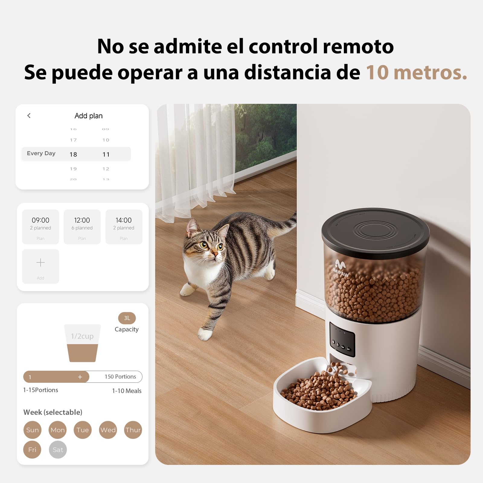 IMIPAW Distributore Automatico Cibo per Gatti - Alimentatore Intelligente 3L, Controllo APP, Timer Programmabile, 10 Pasti al Giorno, Dispenser Cibo per Cani Domestici di Taglia Piccola e Media