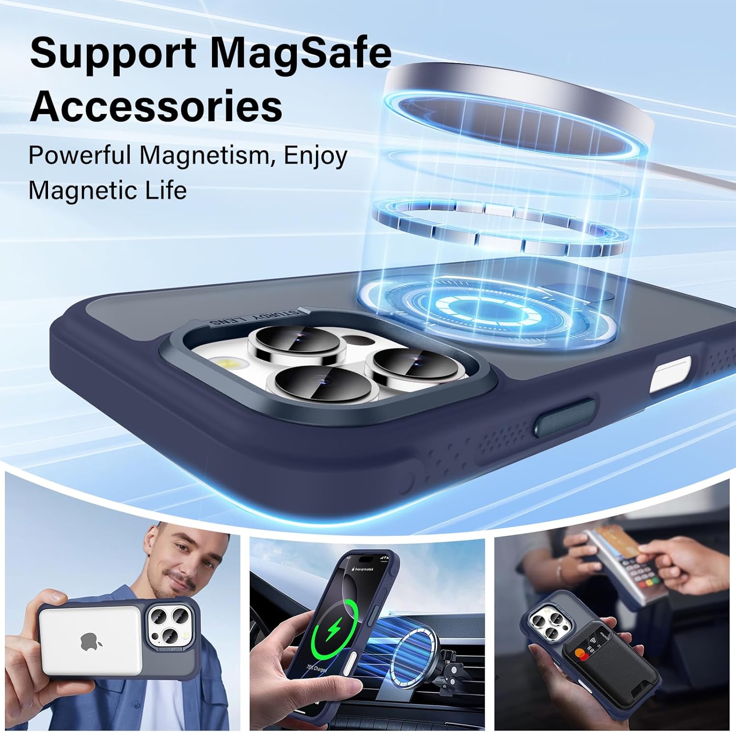 Designed for iPhone 16 Pro Case with Magnetic Stand, [Military Drop Protection][Great Grip Feeling] Matte Translucent Back Slim Shockproof Phone Cover for iPhone 16 Pro 6.3", Blue