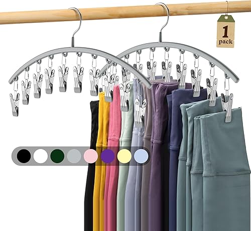 Miniatura 24 de Organizador de leggings para armario, colgador de metal para pantalones de yoga con revestimiento de goma, paquete de 2 con 10 clips para 20