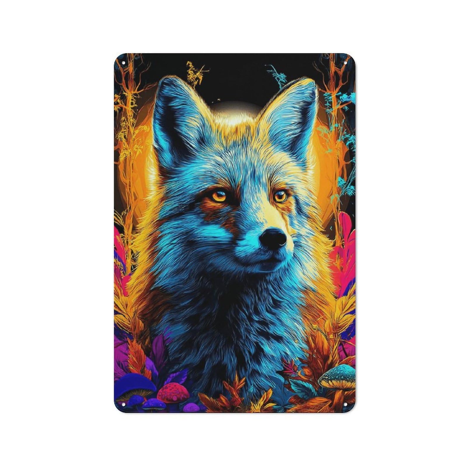 Junmoney Neon Fox In Enchanted Forest Retro Tin Sign 30X20cm For Lounge Or Reading Corner, Gift For Lounge Decor Fans During The Christmas Season