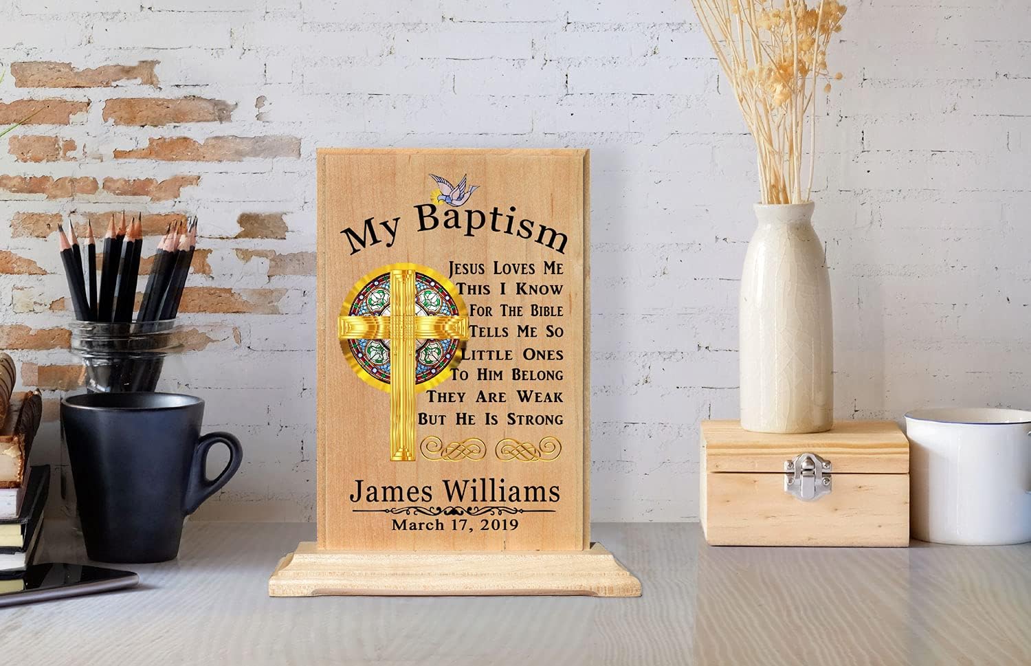 Personalized Baptism Gift For Boys or Girls Custom Christening Keepsake Plaque Baptismal Blessing For Mantel, Dresser or Shelf