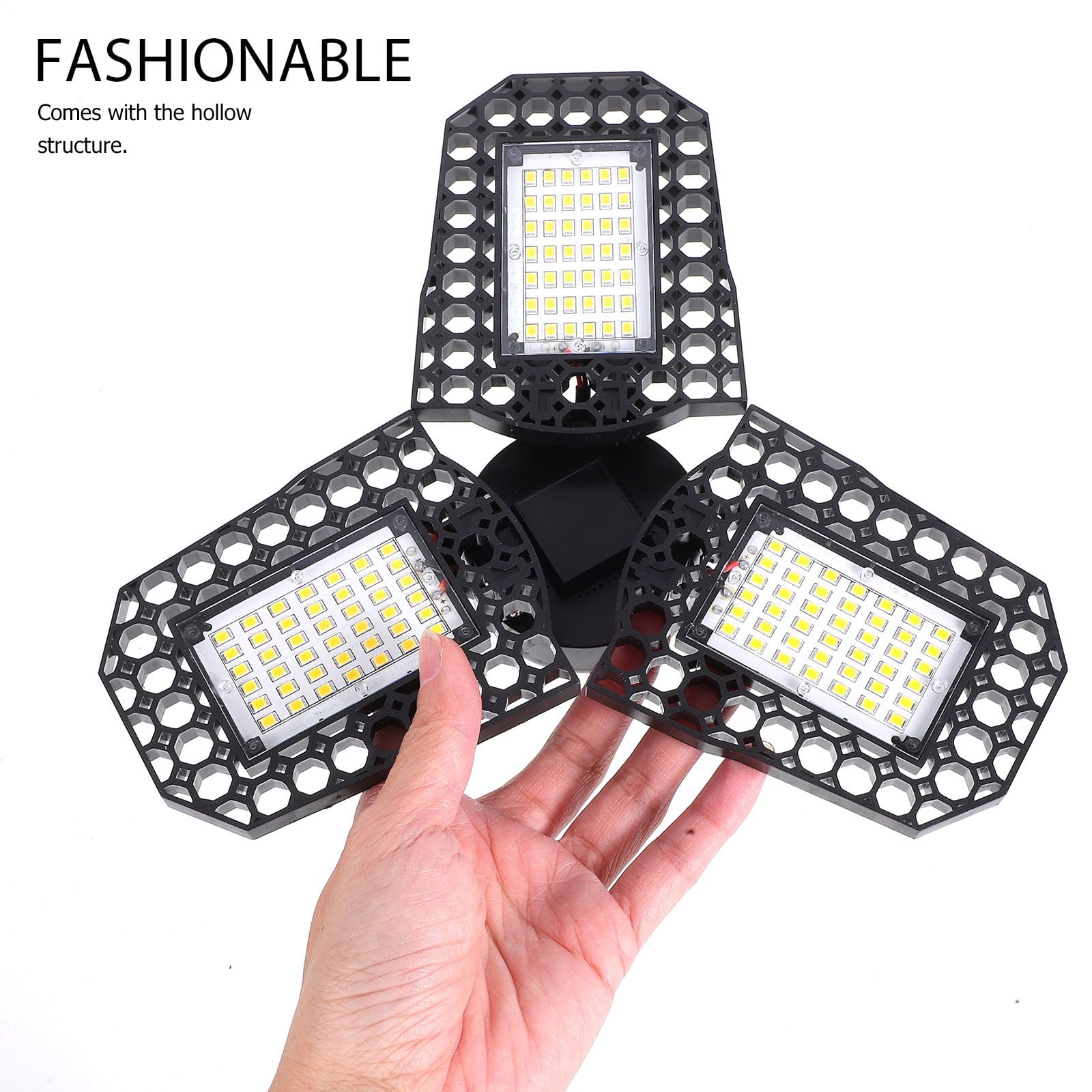 Veemoon LED Deformation Bay Light 60w Warm White Three-Leaf Folding Garage Ceiling Lamp for Workshop and Warehouse Lighting — view 9