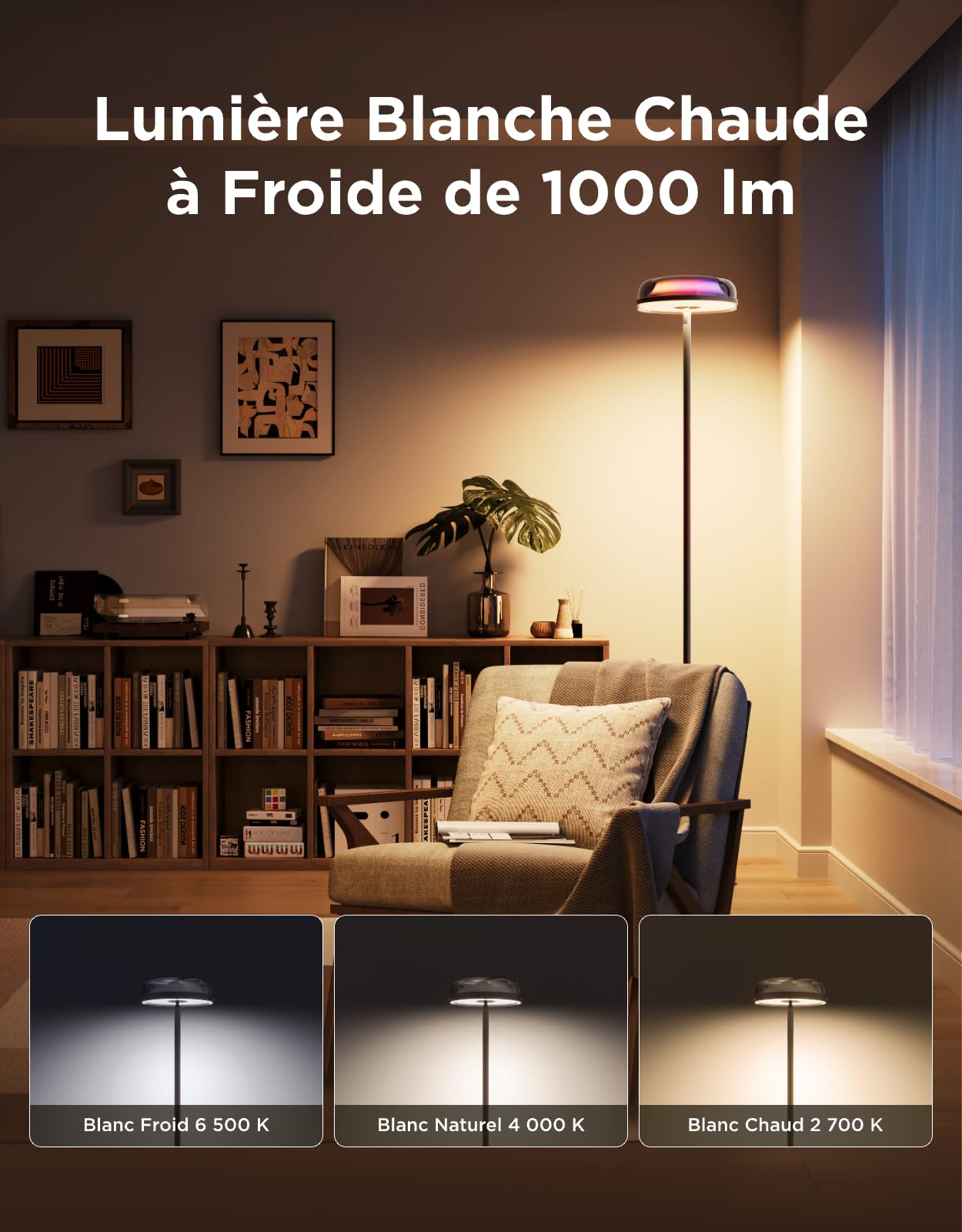 Govee Lampadaire Salon à Trois Zones Indépendantes, RGBIC d'Éclairage Ondulé Blanc Chaud & Froid, Compatible avec Matter et Alexa, 80+ Modes Scène, 1000lm, 2700-6500K, Idéal pour Salon, Chambre,Bureau