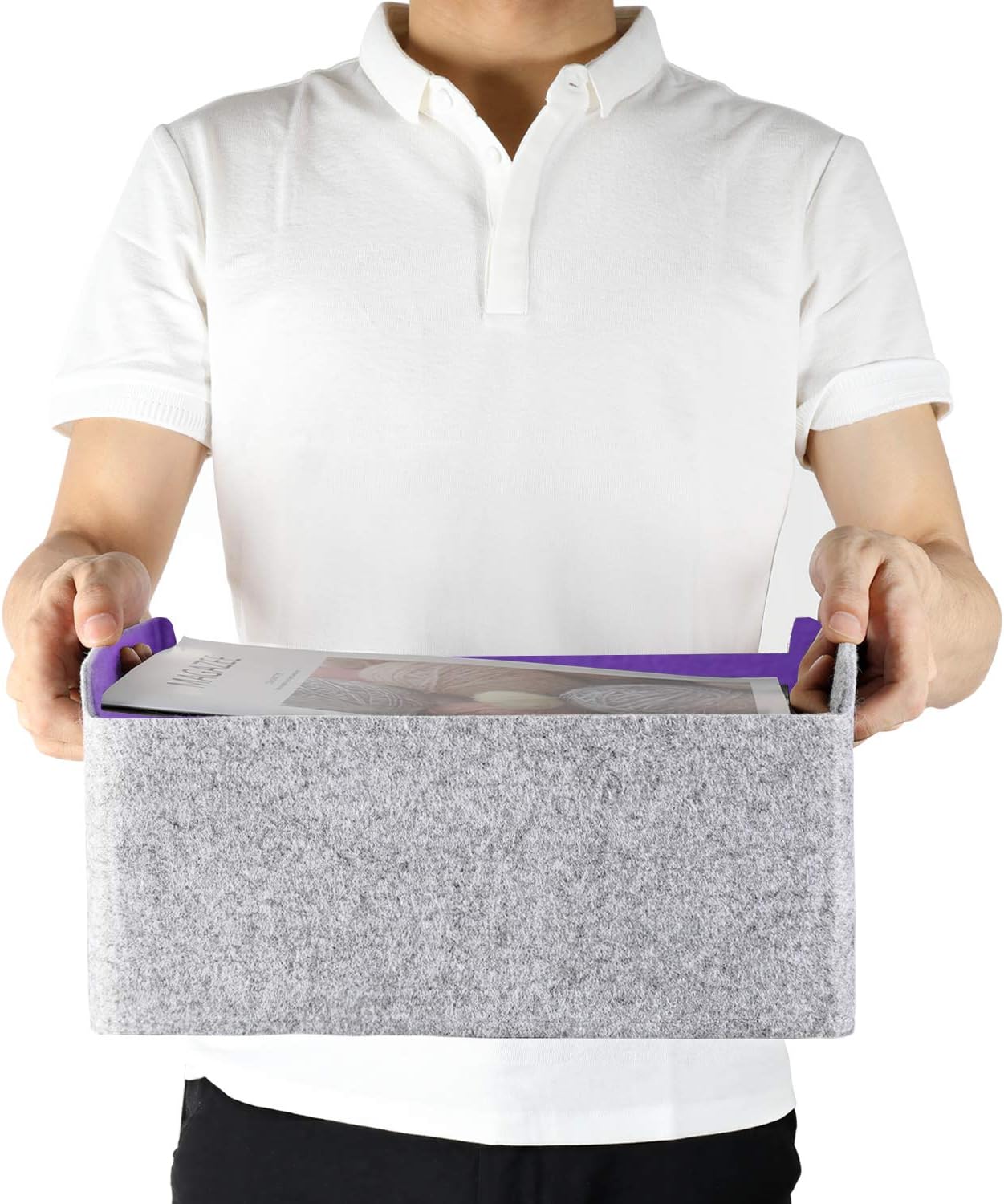 Welaxy Storage Baskets Felt Foldable Storage Cube bin Shelf Bins Organizer Felt Box for Kids Toys Magazine Books Clothes for Office Bedroom Closet Babies Nursery (Purple x 3)